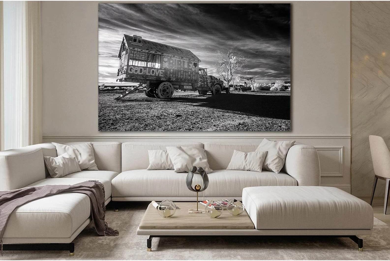 Truck With Inscription God Is Love №SL835 Ready to Hang Canvas Print - Zellart Canvas Prints 0new, ALL_Products, Black & White Wall Art