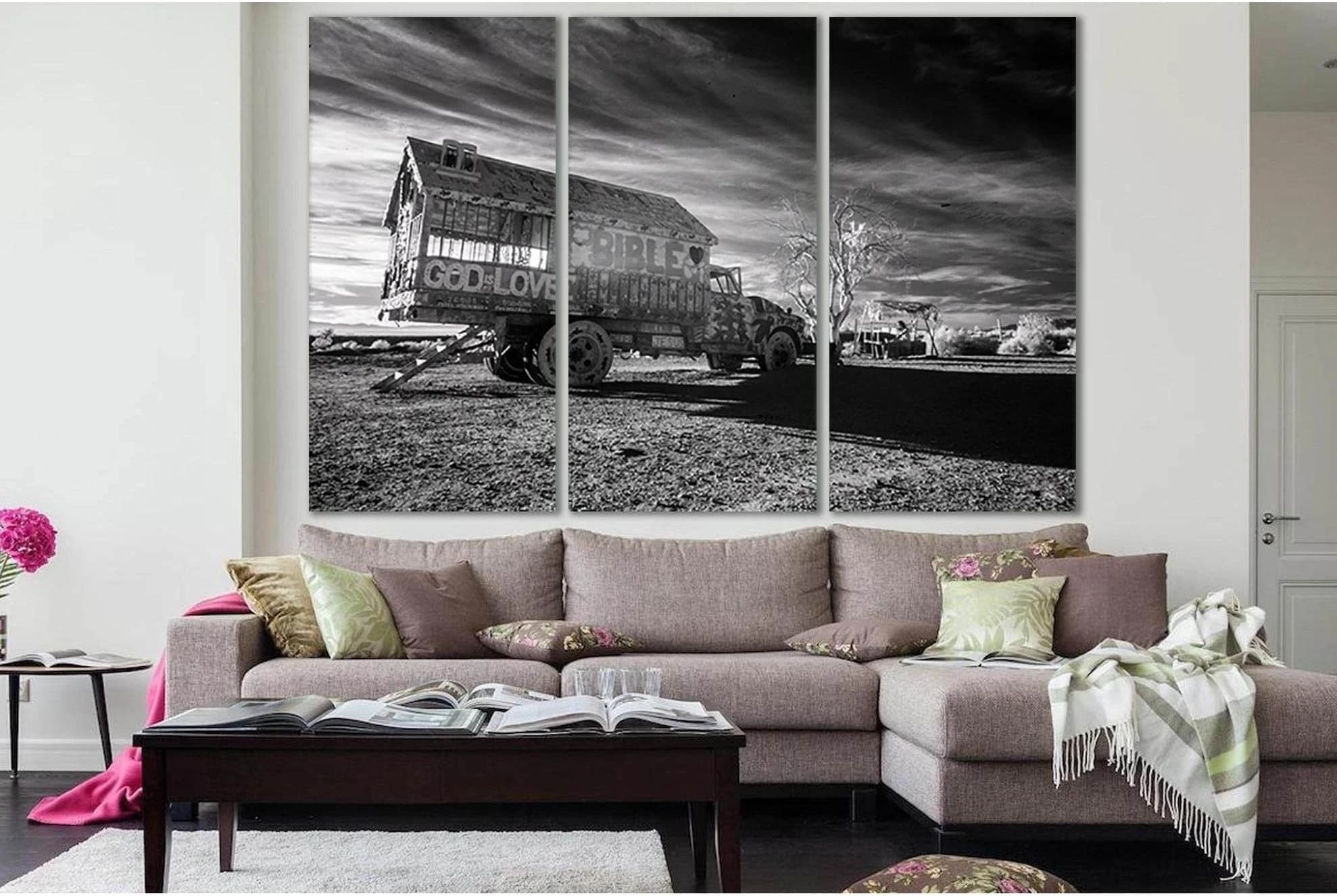 Truck With Inscription God Is Love №SL835 Ready to Hang Canvas Print - Zellart Canvas Prints 0new, ALL_Products, Black & White Wall Art
