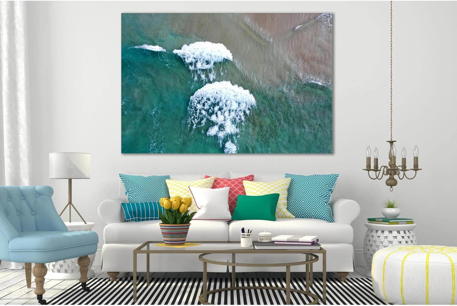 Turquoise Waves Top View №SL106 Ready to Hang Canvas Print - Zellart Canvas Prints 0new, ALL_Products, Beach Ocean & Waves