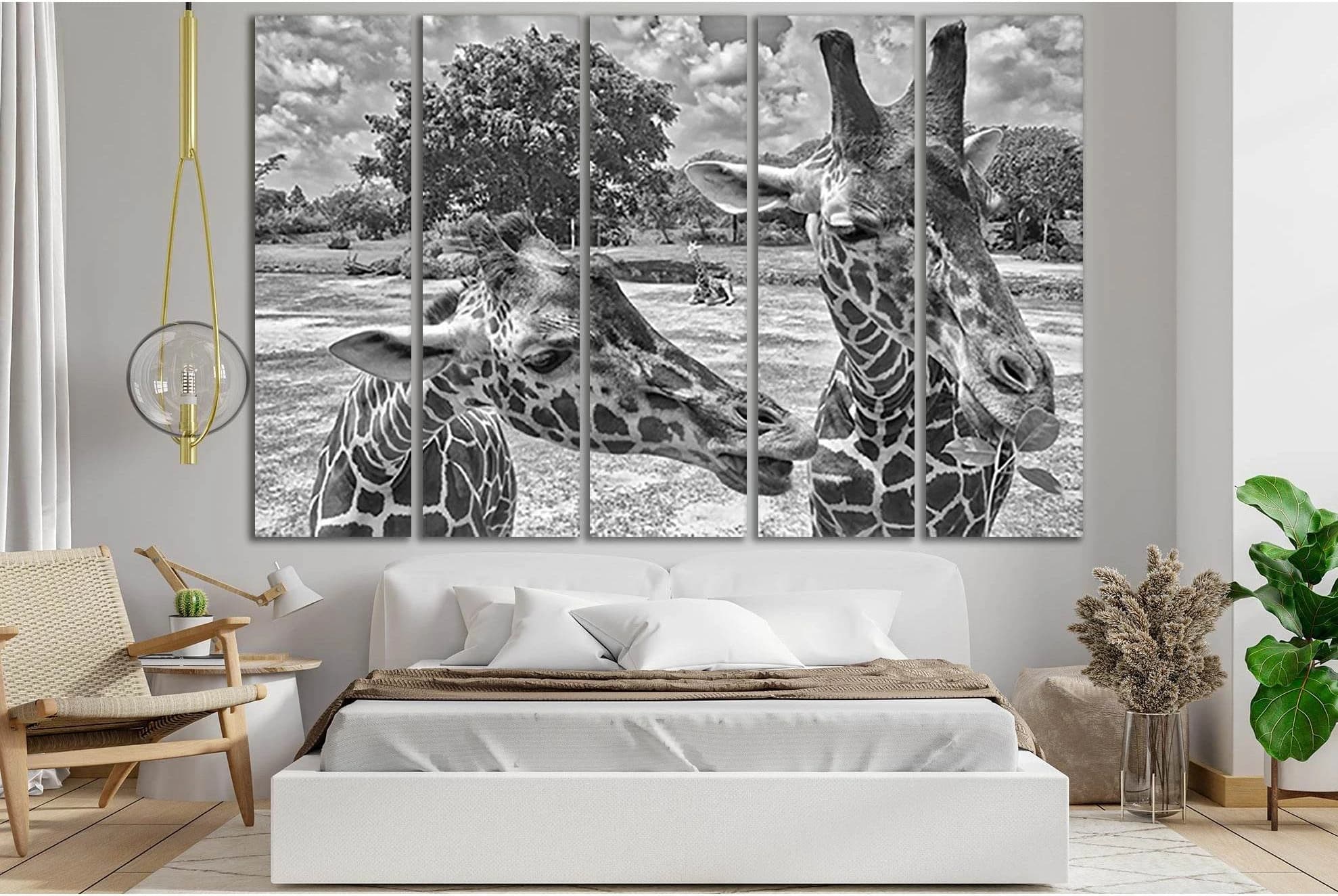 Two Beautiful Giraffes Black And White №SL882 Ready to Hang Canvas Print - Zellart Canvas Prints 0new, ALL_Products, Black & White Wall Art