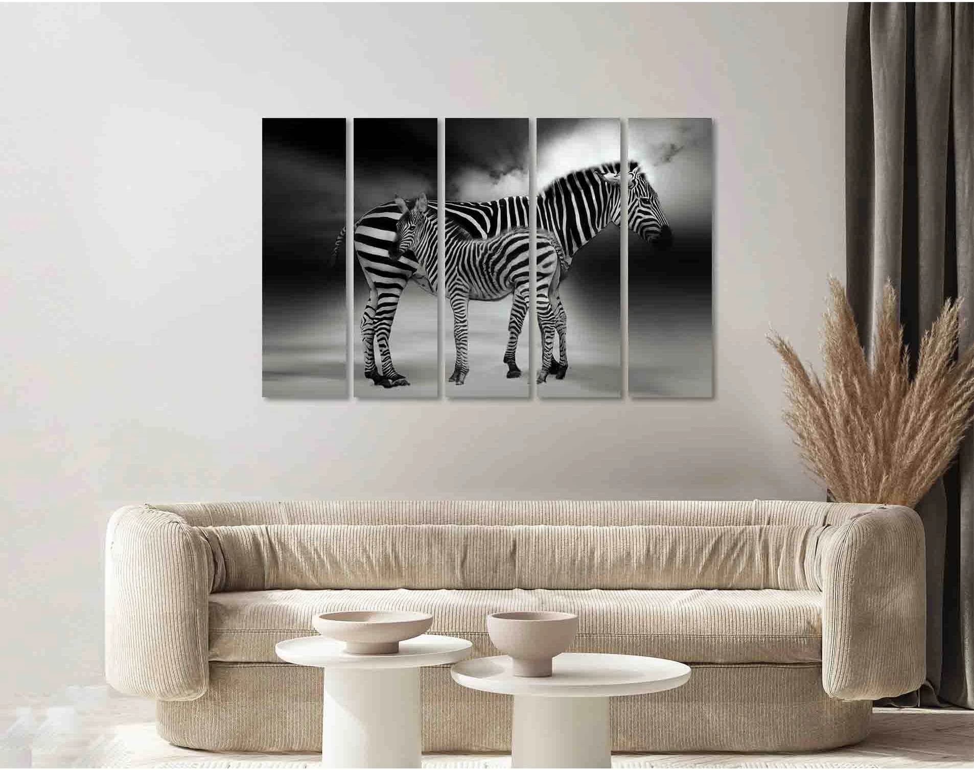 Two cute zebras №D2812 Ready to Hang Canvas Print - Zellart Canvas Prints 0new, ALL_Products, Black & White Wall Art