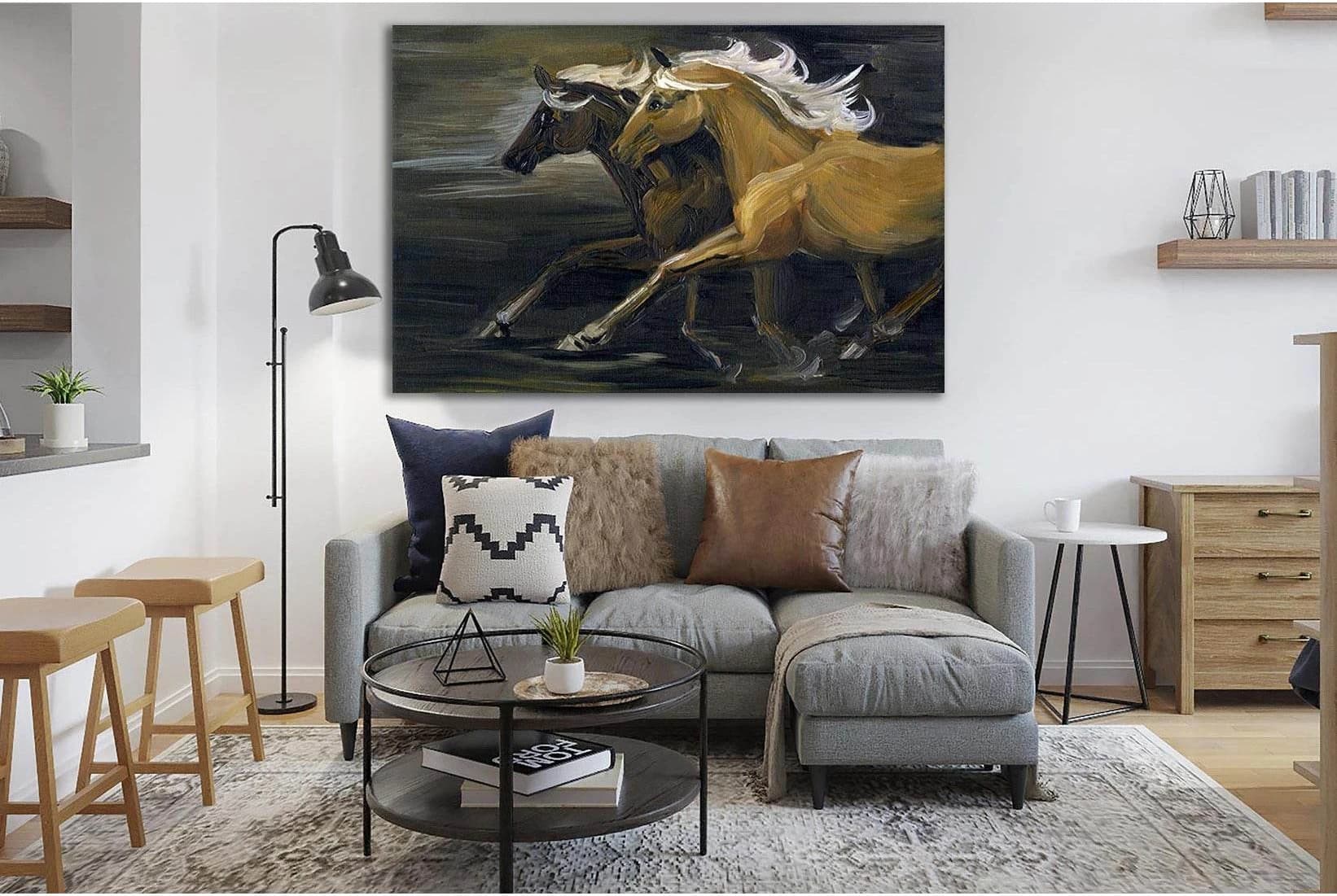 Two Galloping Horses №SL604 Ready to Hang Canvas Print - Zellart Canvas Prints 0new, ALL_Products, Horses, Oil Painting Wall Art