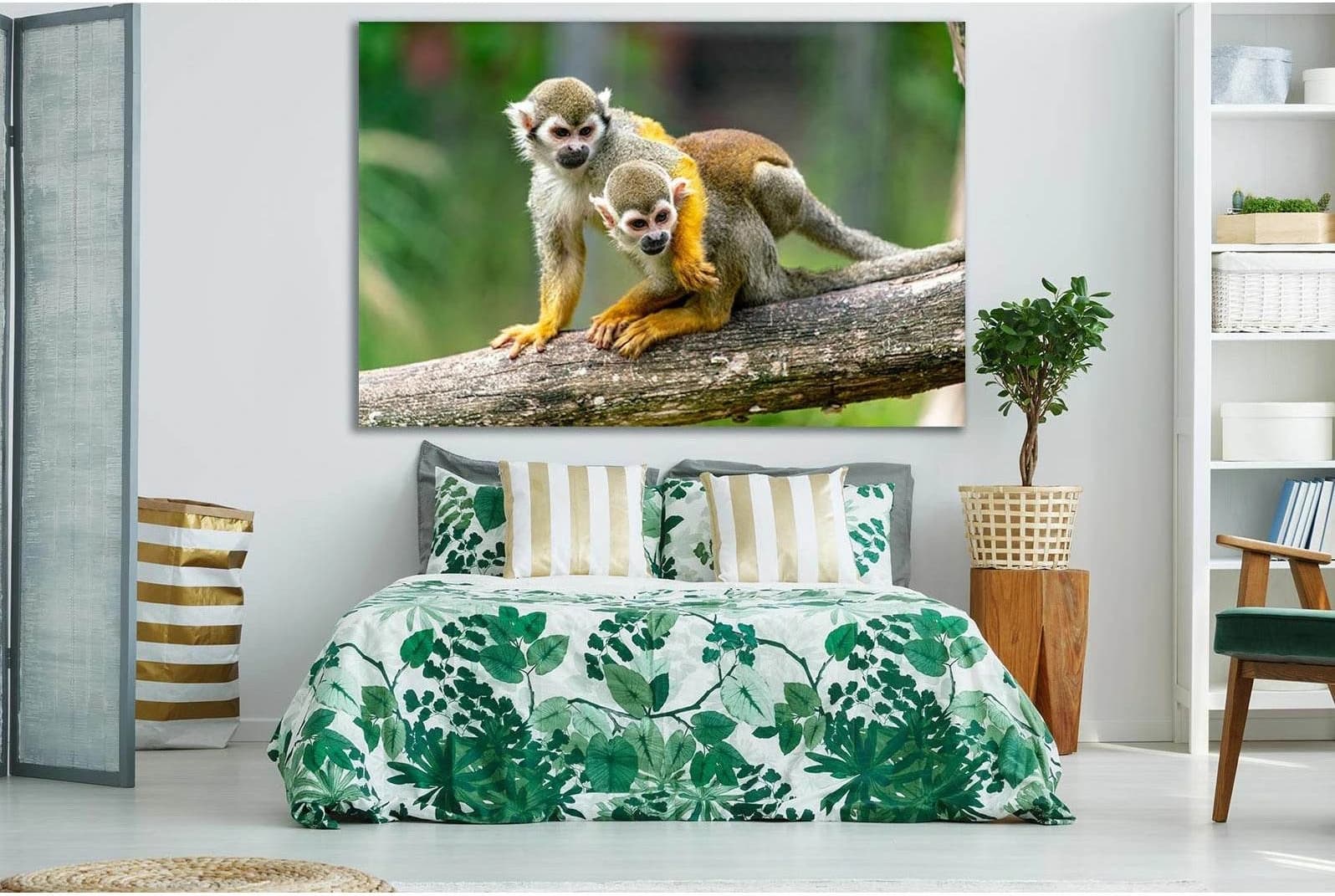 Two Monkeys On A Branch №SL1008 Ready to Hang Canvas Print - Zellart Canvas Prints 0new, ALL_Products, Animals & Wildlife