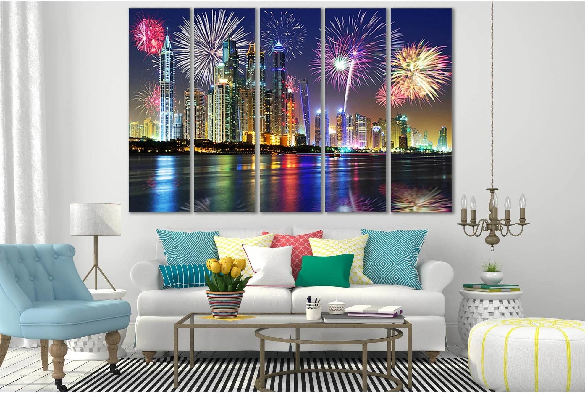 UAE Dubai Fireworks In The Sky №SL306 Ready to Hang Canvas Print - Zellart Canvas Prints 0new, ALL_Products, Cityscapes & Skylines