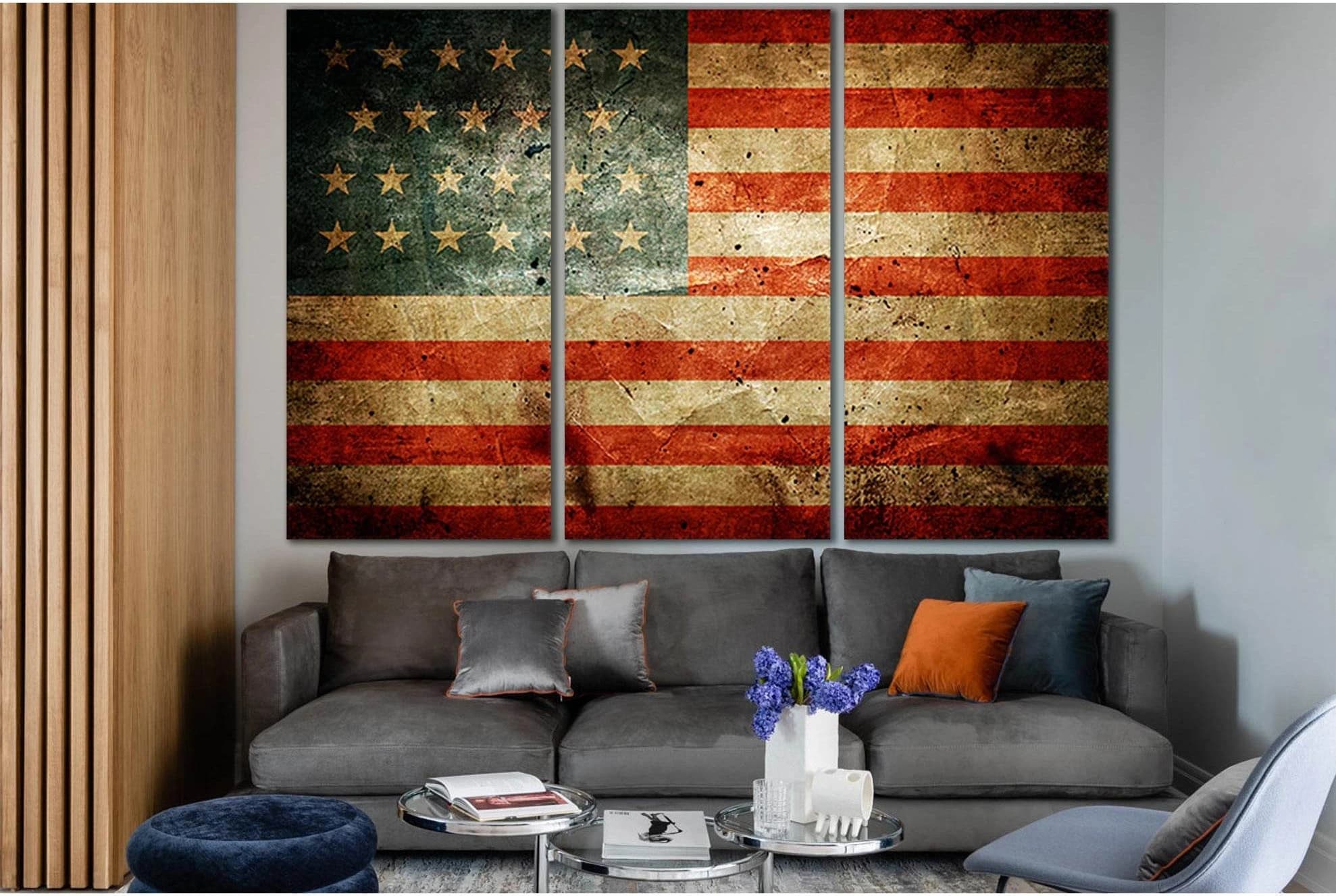 USA Flag Old Style №SL1165 Ready to Hang Canvas Print - Zellart Canvas Prints 0new, ALL_Products, Flags