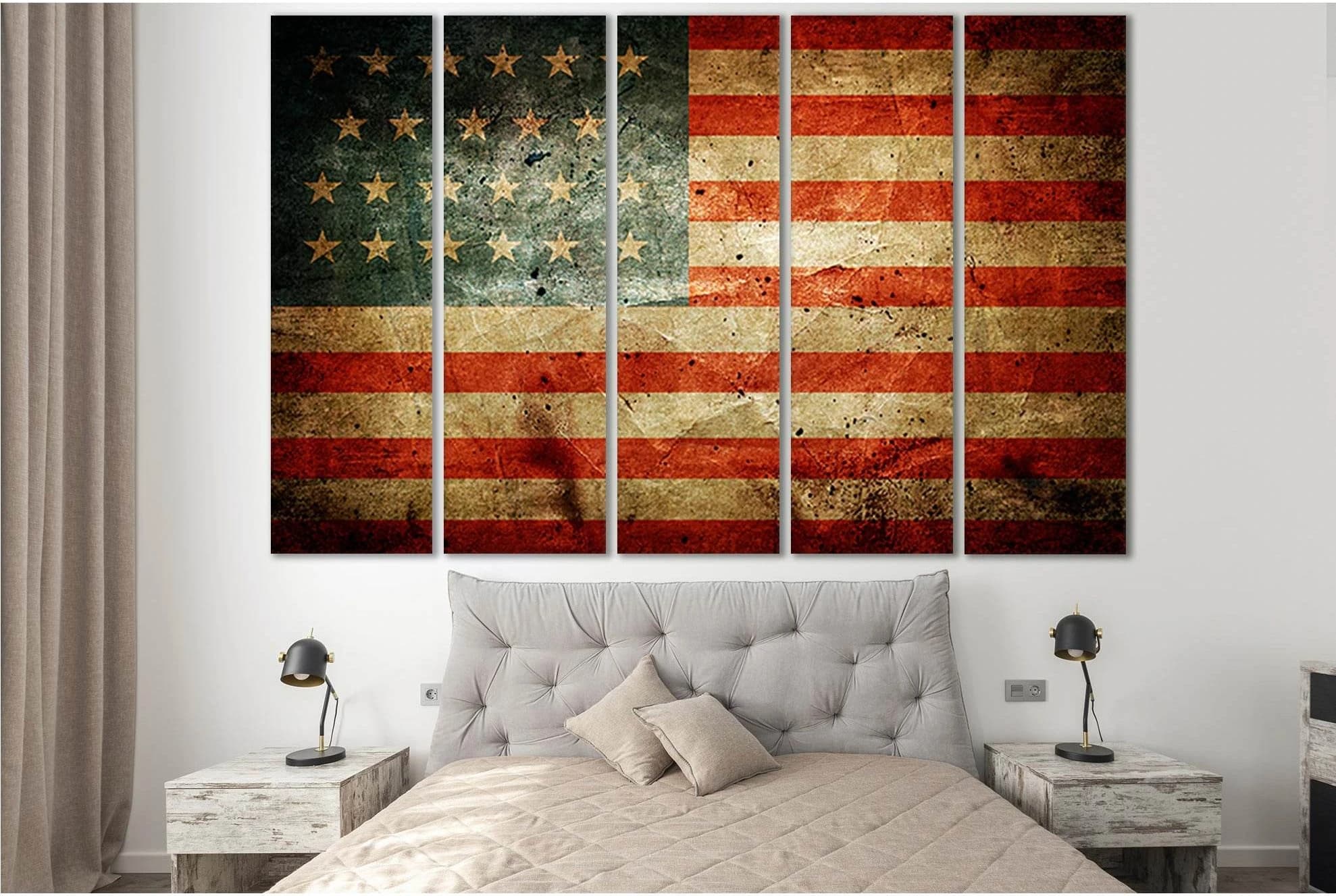 USA Flag Old Style №SL1165 Ready to Hang Canvas Print - Zellart Canvas Prints 0new, ALL_Products, Flags