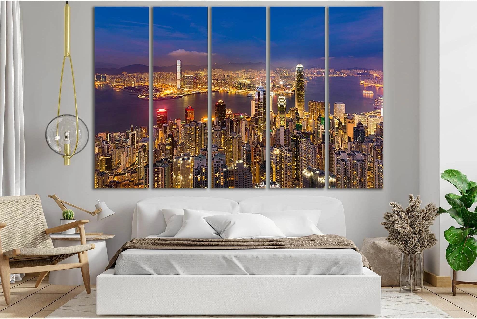 View Of Hong Kong Night Cityscape №SL376 Ready to Hang Canvas Print - Zellart Canvas Prints 0new, ALL_Products, Cityscapes & Skylines