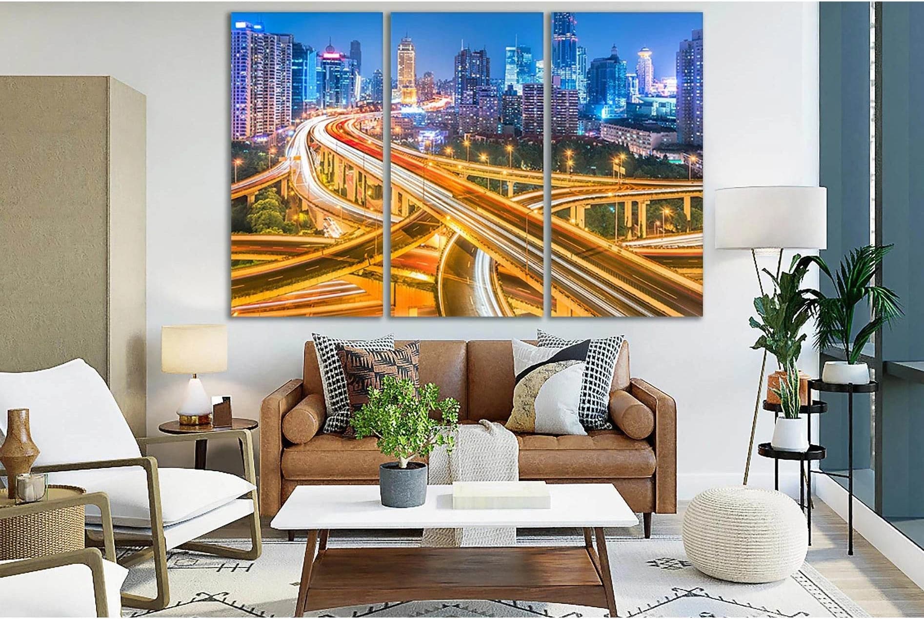 View Of Shanghai Overpass At Night №SL351 Ready to Hang Canvas Print - Zellart Canvas Prints 0new, ALL_Products, Cityscapes & Skylines