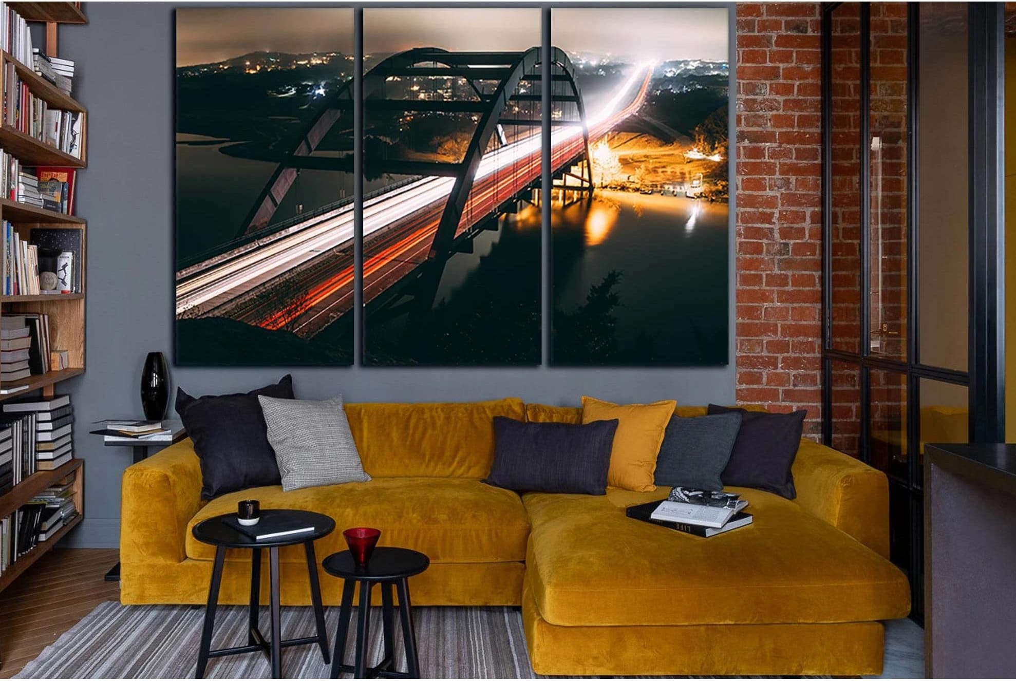 View Of The Bridge At Night №SL1144 Ready to Hang Canvas Print - Zellart Canvas Prints 0new, ALL_Products, Bridges Wall Art