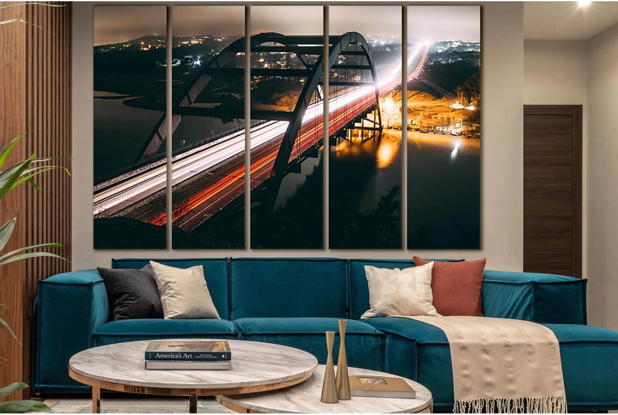 View Of The Bridge At Night №SL1144 Ready to Hang Canvas Print - Zellart Canvas Prints 0new, ALL_Products, Bridges Wall Art