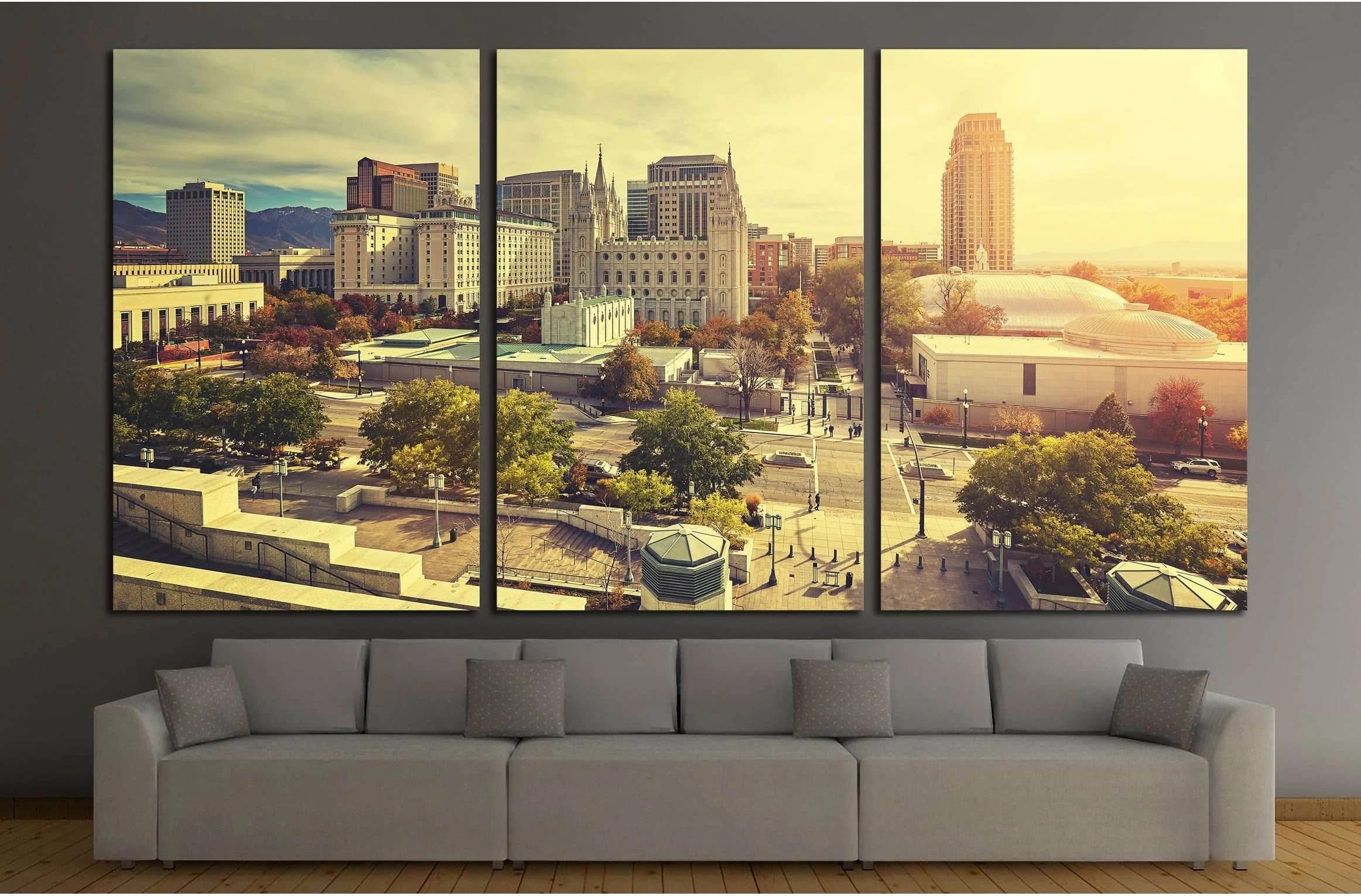 Vintage toned sunset over Salt Lake City downtown, Utah, USA №3054 Ready to Hang Canvas Print - Zellart Canvas Prints ALL_Products, s-3054