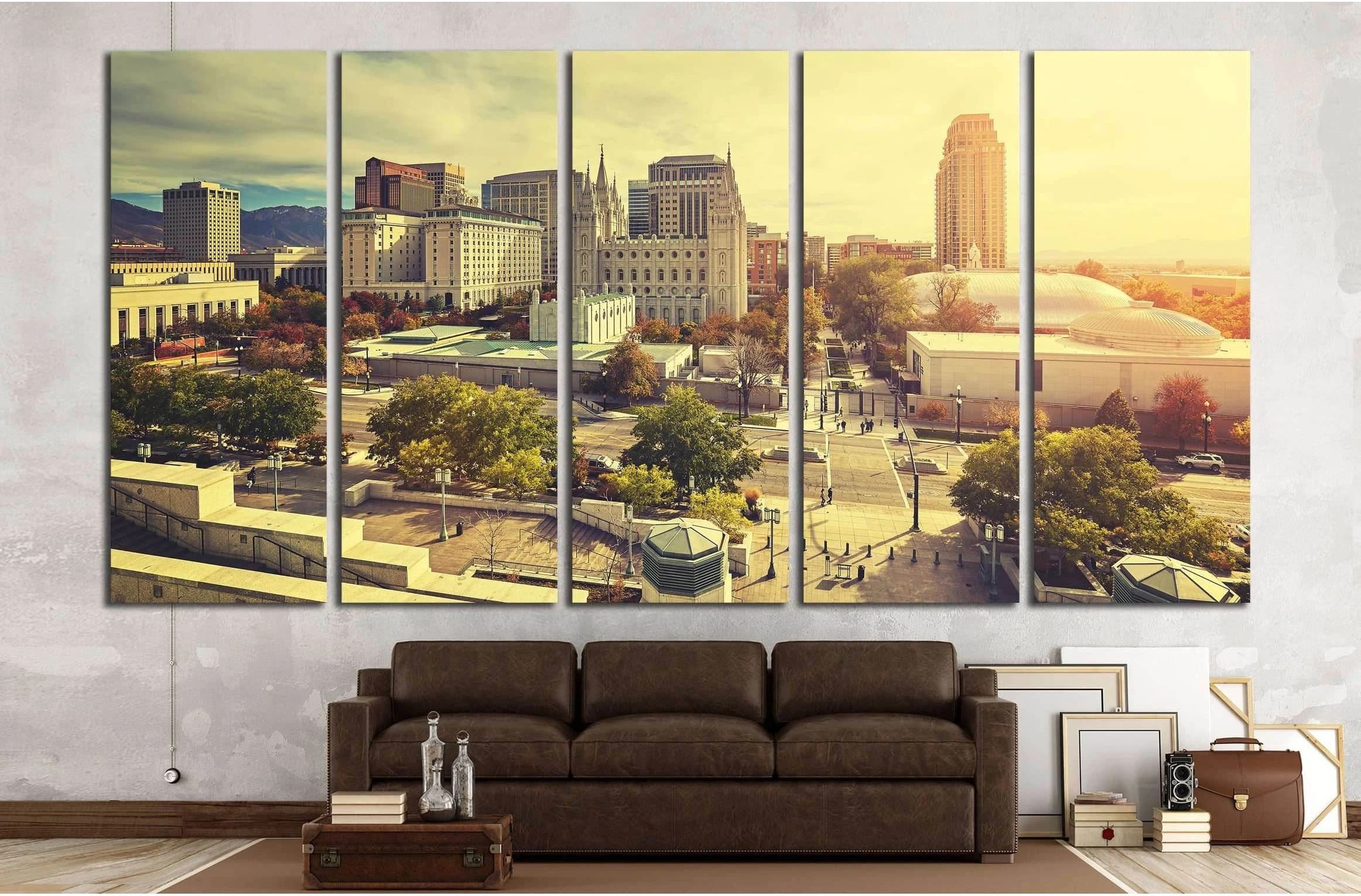 Vintage toned sunset over Salt Lake City downtown, Utah, USA №3054 Ready to Hang Canvas Print - Zellart Canvas Prints ALL_Products, s-3054