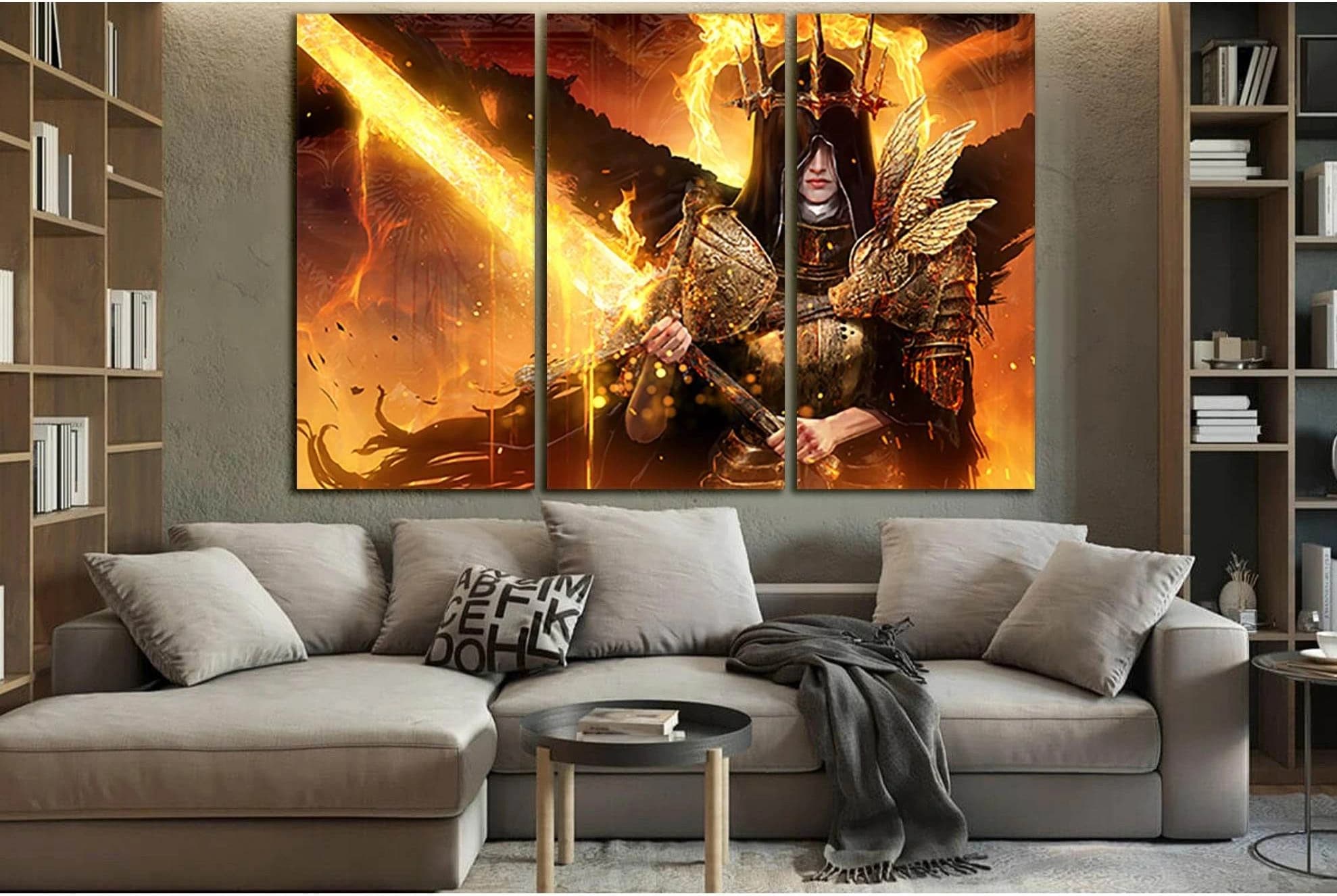 Warrior Girl With Fire Sword №SL1232 Ready to Hang Canvas Print - Zellart Canvas Prints 0new, ALL_Products, Fantasy And Sci Fi Wall Art