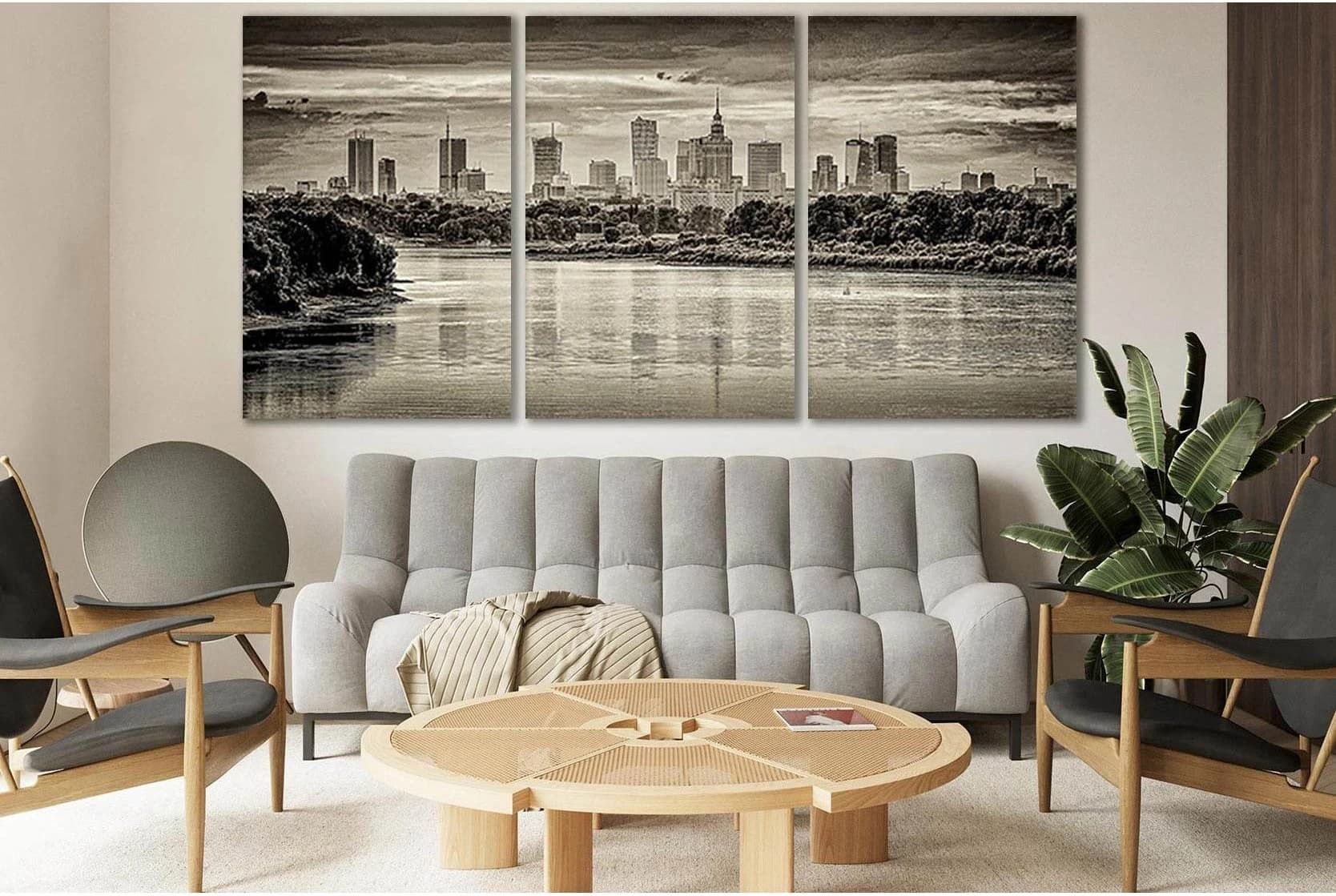 Warsaw Skyscrapers Black End White №SL869 Ready to Hang Canvas Print - Zellart Canvas Prints 0new, ALL_Products, Black & White Wall Art