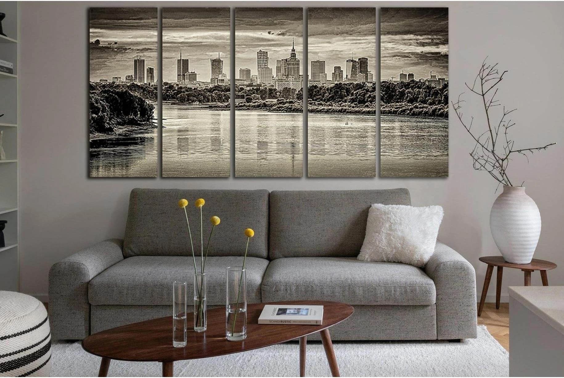 Warsaw Skyscrapers Black End White №SL869 Ready to Hang Canvas Print - Zellart Canvas Prints 0new, ALL_Products, Black & White Wall Art