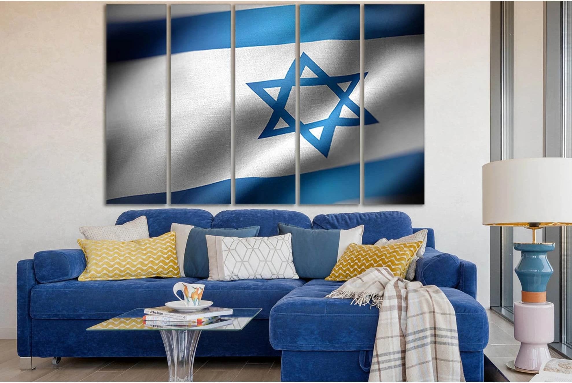 Waving Flag Of Israel №SL1180 Ready to Hang Canvas Print - Zellart Canvas Prints 0new, ALL_Products, Flags