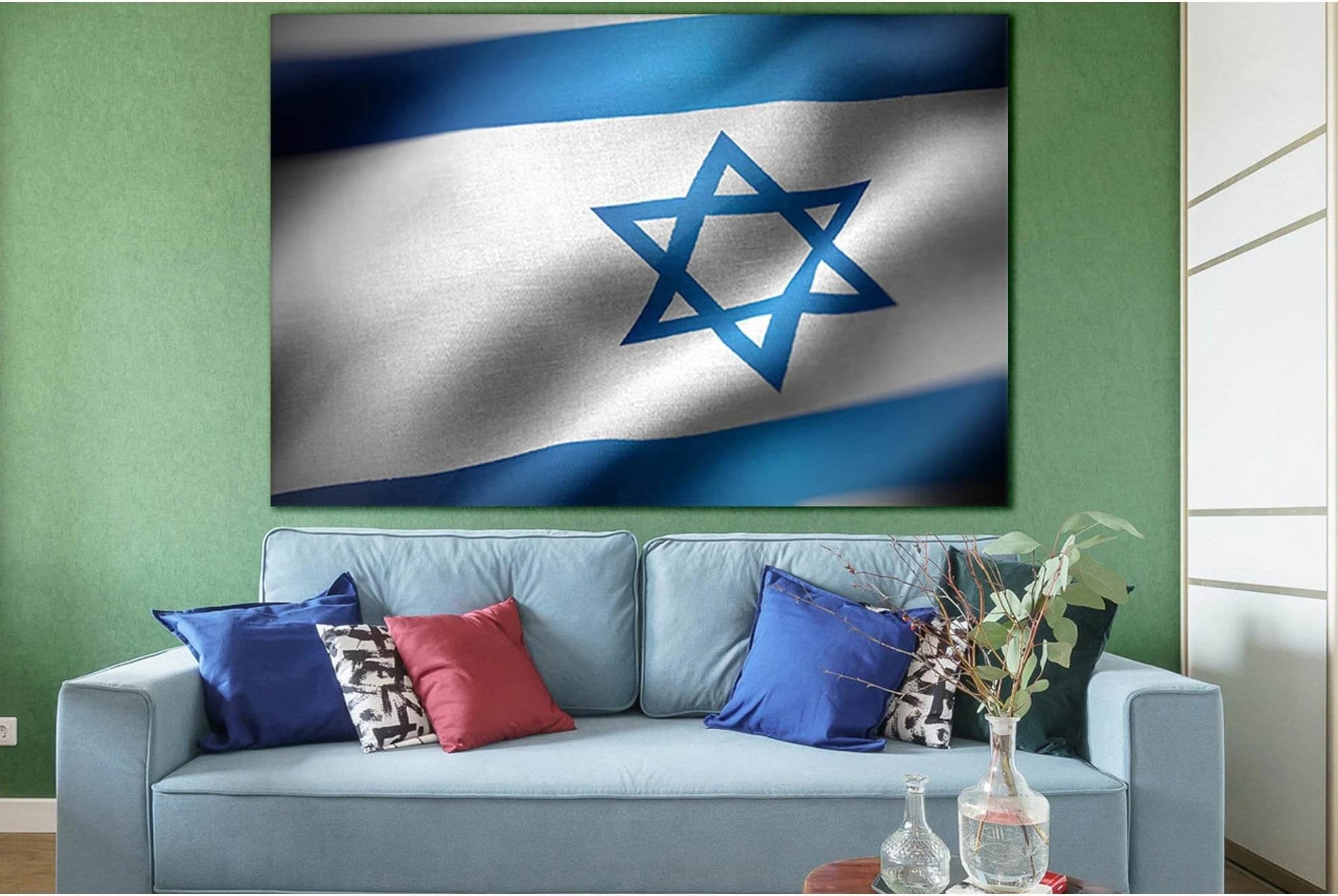 Waving Flag Of Israel №SL1180 Ready to Hang Canvas Print - Zellart Canvas Prints 0new, ALL_Products, Flags