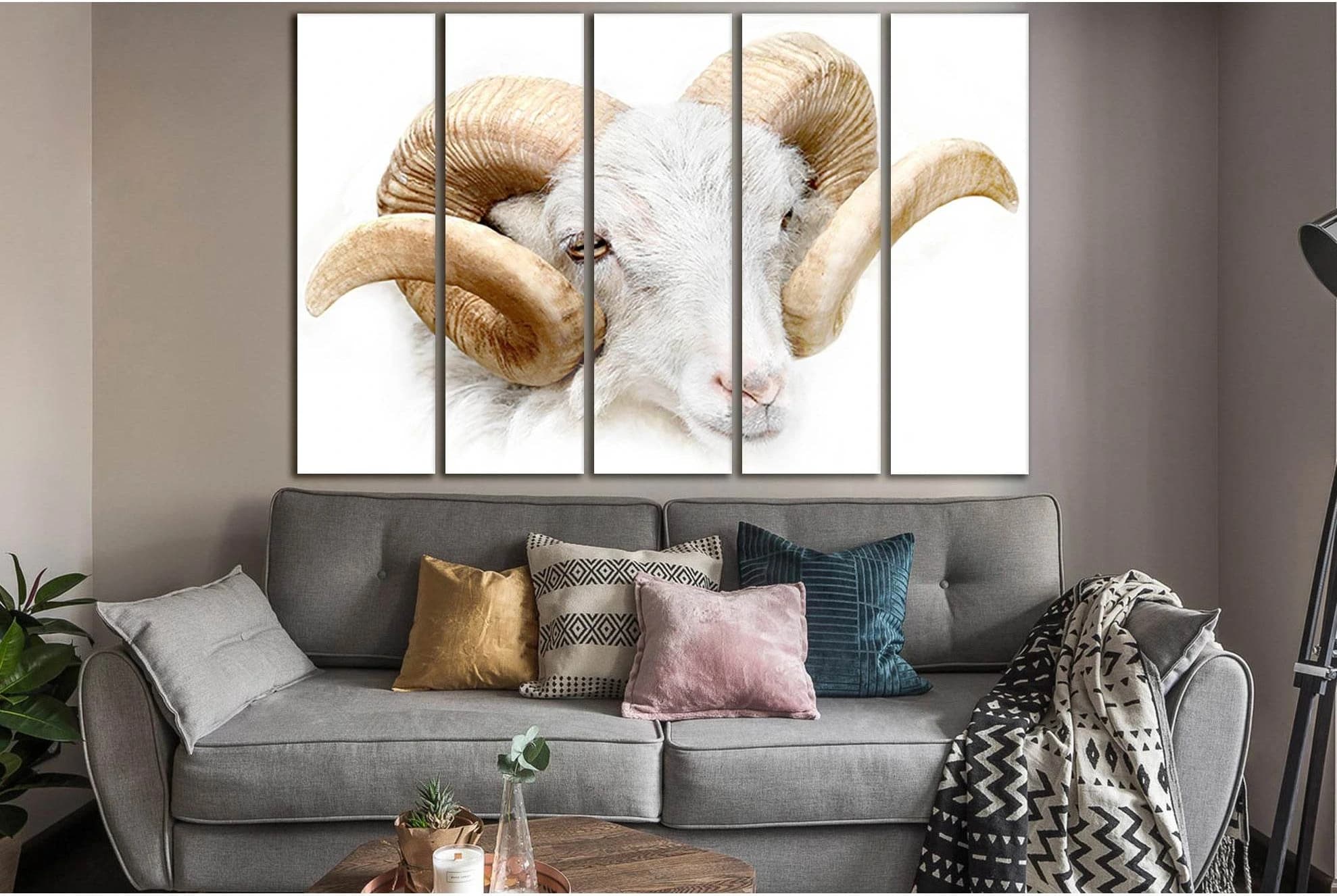 White Ram Close Up №SL997 Ready to Hang Canvas Print - Zellart Canvas Prints 0new, ALL_Products, Animals & Wildlife