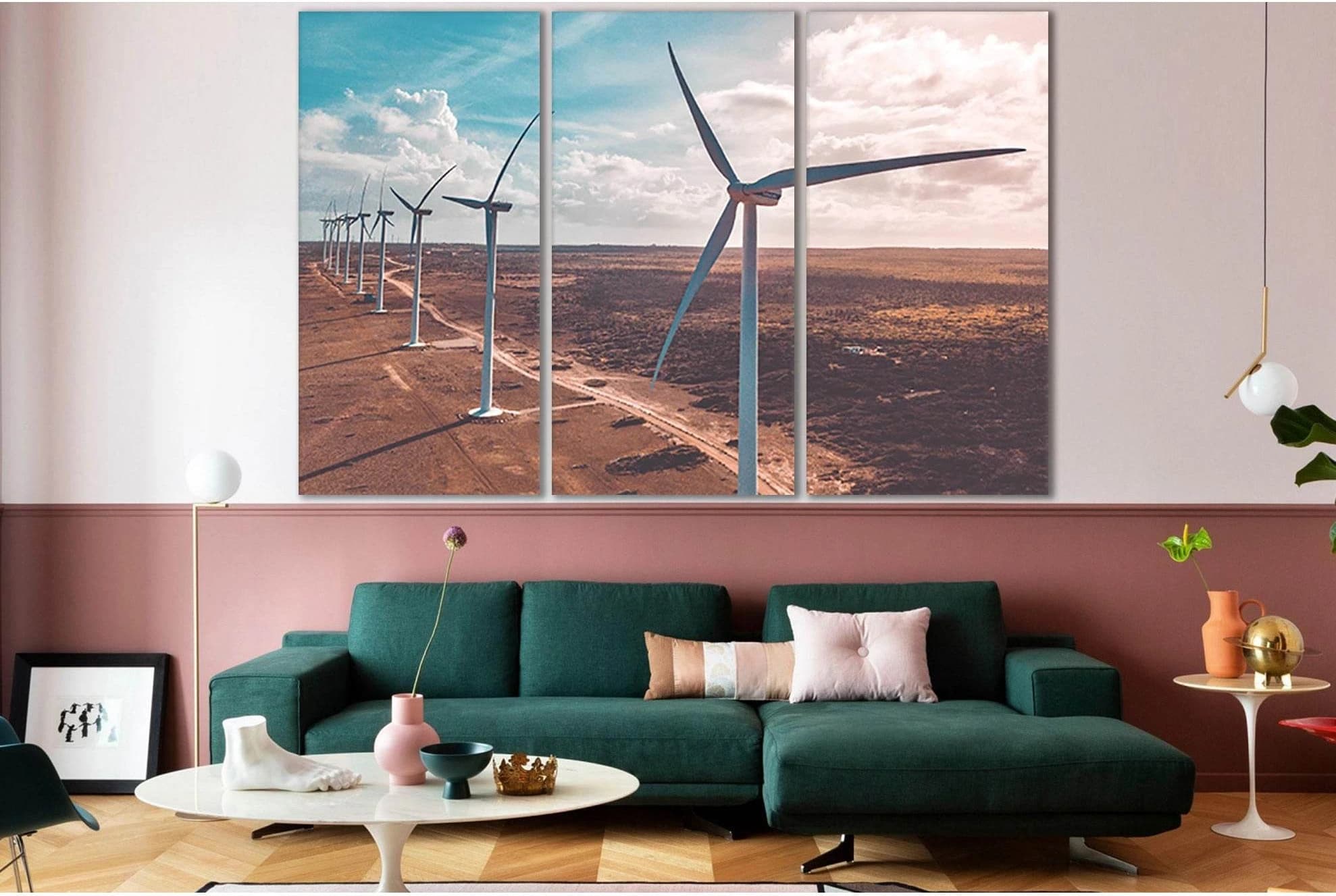 Wind Turbines On Brown Sand №SL775 Ready to Hang Canvas Print - Zellart Canvas Prints 0new, ALL_Products, Engine, Engines Wall Art