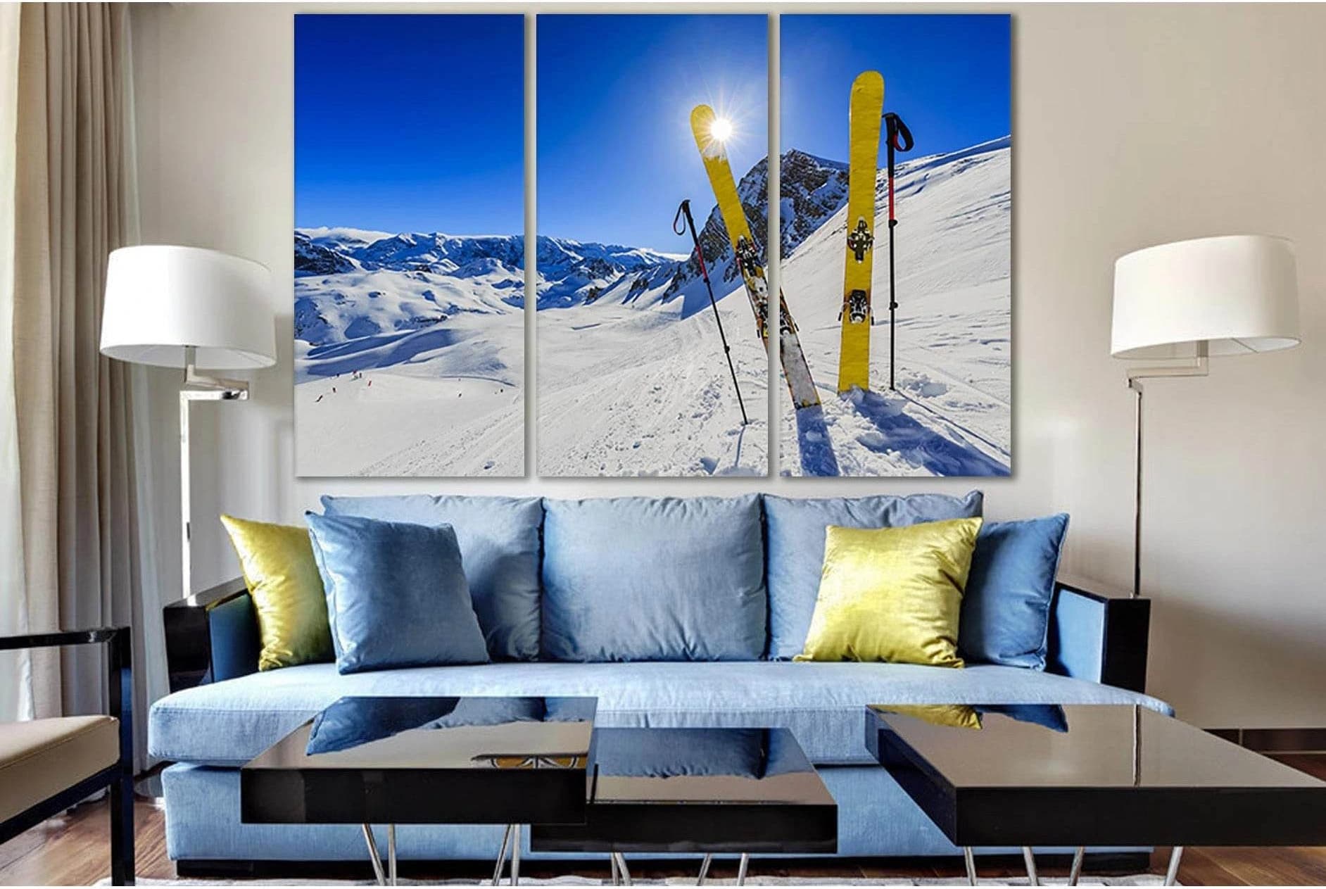 Winter Skiing In The Mountains №SL917 Ready to Hang Canvas Print - Zellart Canvas Prints 0new, ALL_Products, Sports & Motivation
