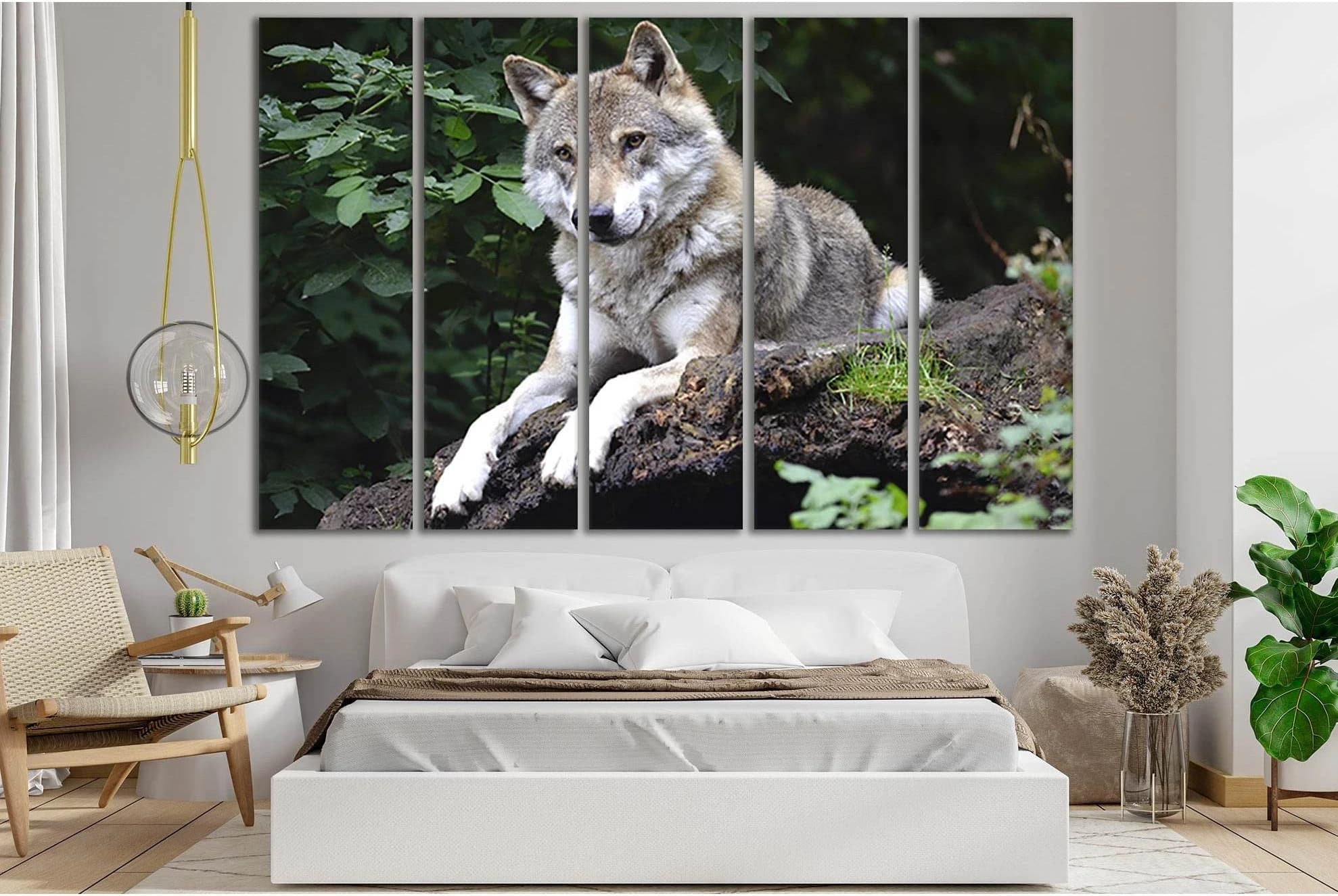 Wolf On A Stone №SL1002 Ready to Hang Canvas Print - Zellart Canvas Prints 0new, ALL_Products, Animals & Wildlife