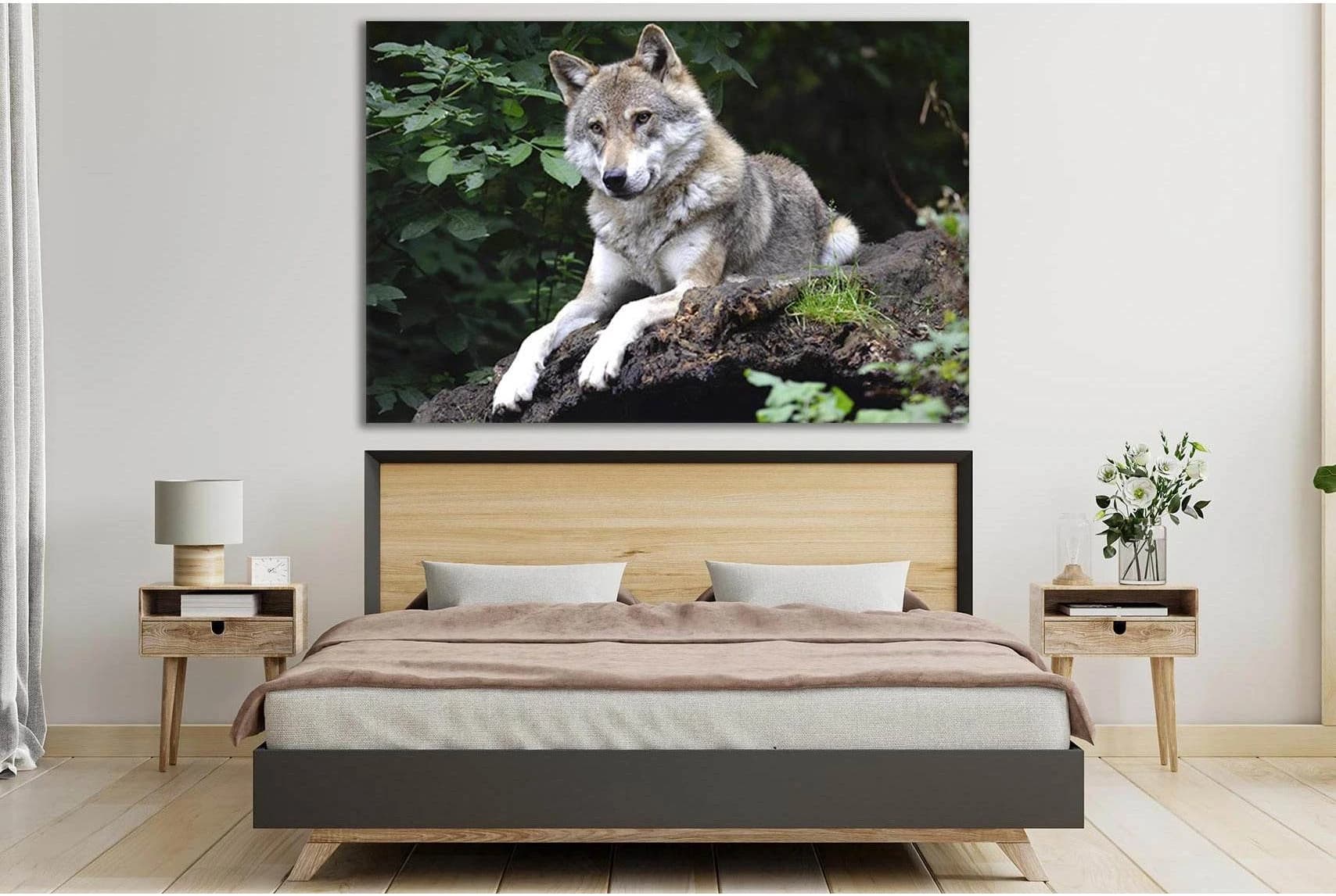 Wolf On A Stone №SL1002 Ready to Hang Canvas Print - Zellart Canvas Prints 0new, ALL_Products, Animals & Wildlife