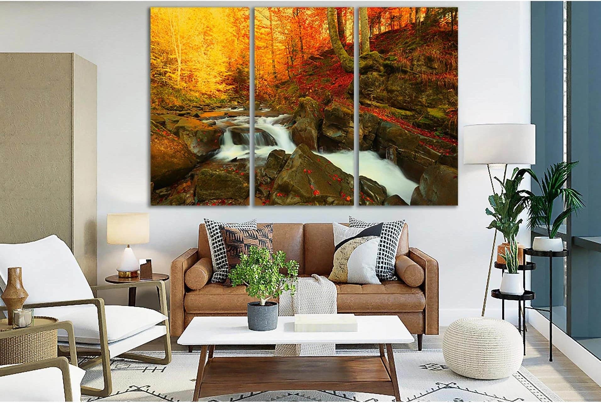 Wonderful Mountains Wallpaper Of Waterfall №SL665 Ready to Hang Canvas Print - Zellart Canvas Prints 0new, ALL_Products, Autumn Wall Art, Waterfall