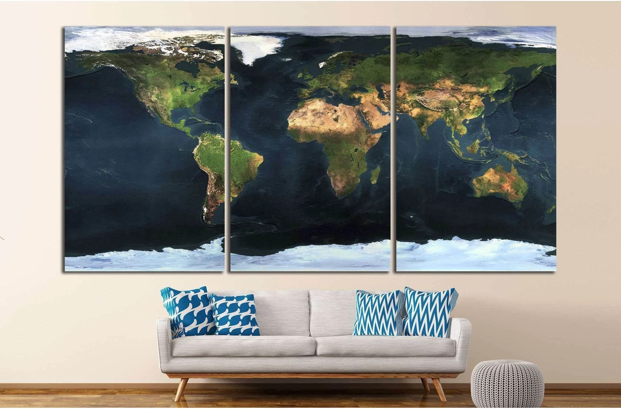World map №1453 Ready to Hang Canvas Print - Zellart Canvas Prints ALL_Products, s-1453