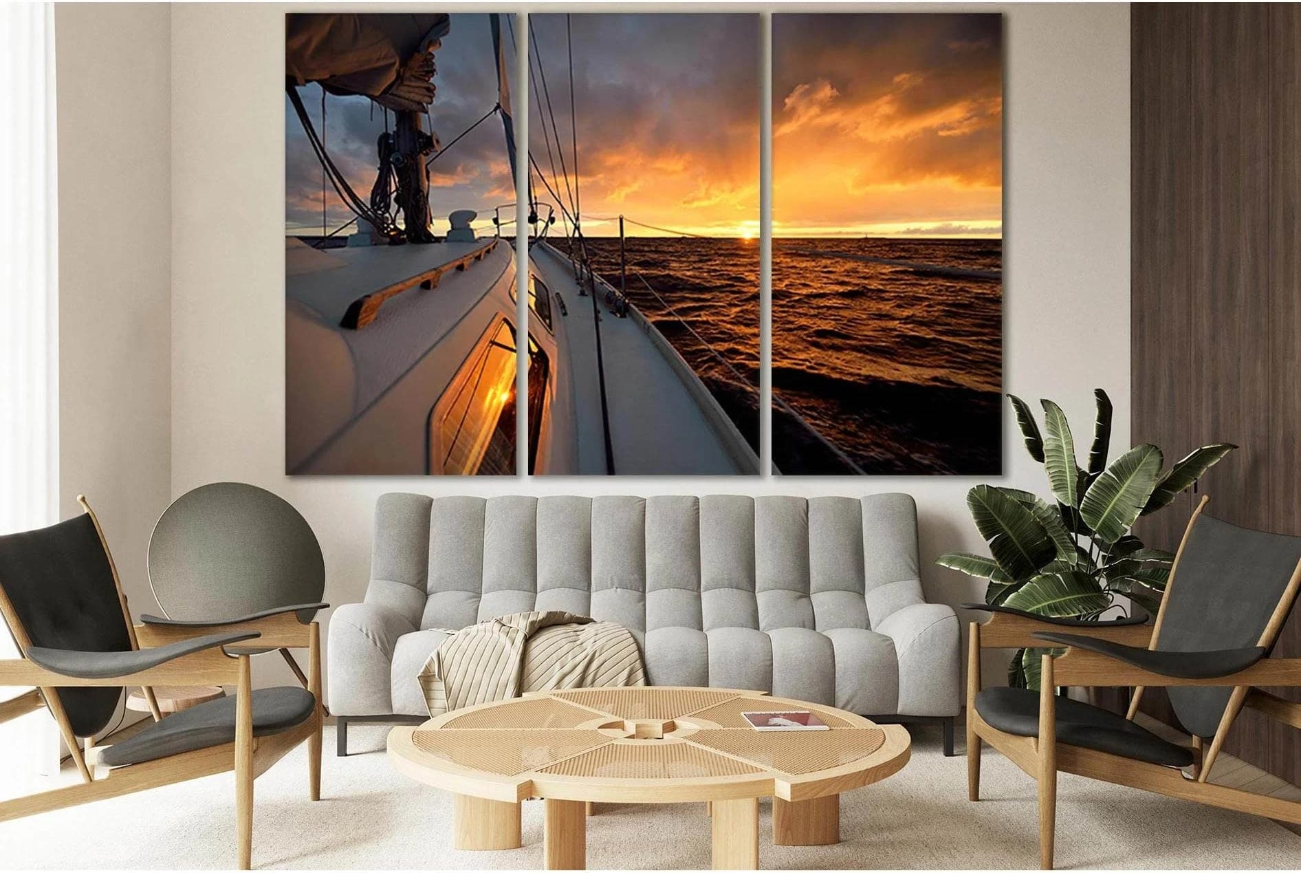 Yacht At Sunset №SL793 Ready to Hang Canvas Print - Zellart Canvas Prints 0new, ALL_Products, Engine, Engines Wall Art