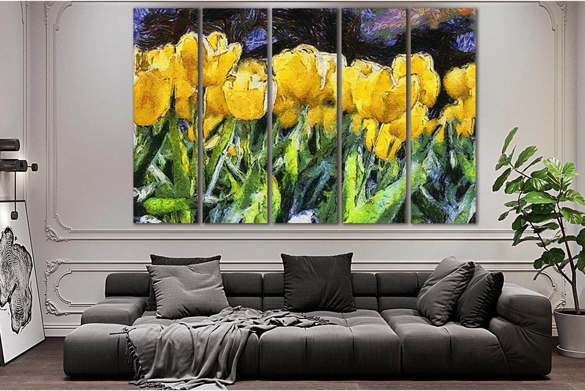 Yellow Tulips Oil Painting №SL568 Ready to Hang Canvas Print - Zellart Canvas Prints 0new, ALL_Products, Oil Painting Wall Art