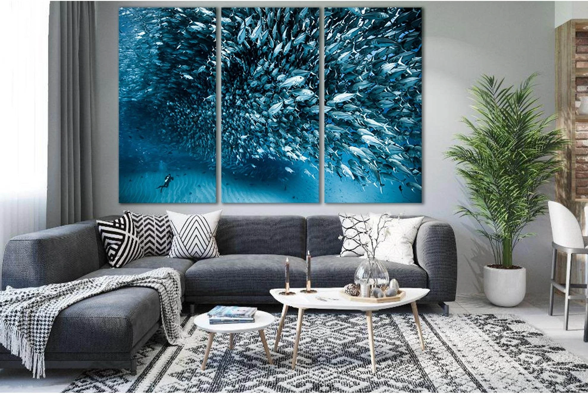 Flock Of Fish And Diver №SL1522 Ready to Hang Canvas PrintCanvas art arrives ready to hang, with hanging accessories included and no additional framing required. Every canvas print is hand-crafted, made on-demand at our workshop and expertly stretched aro