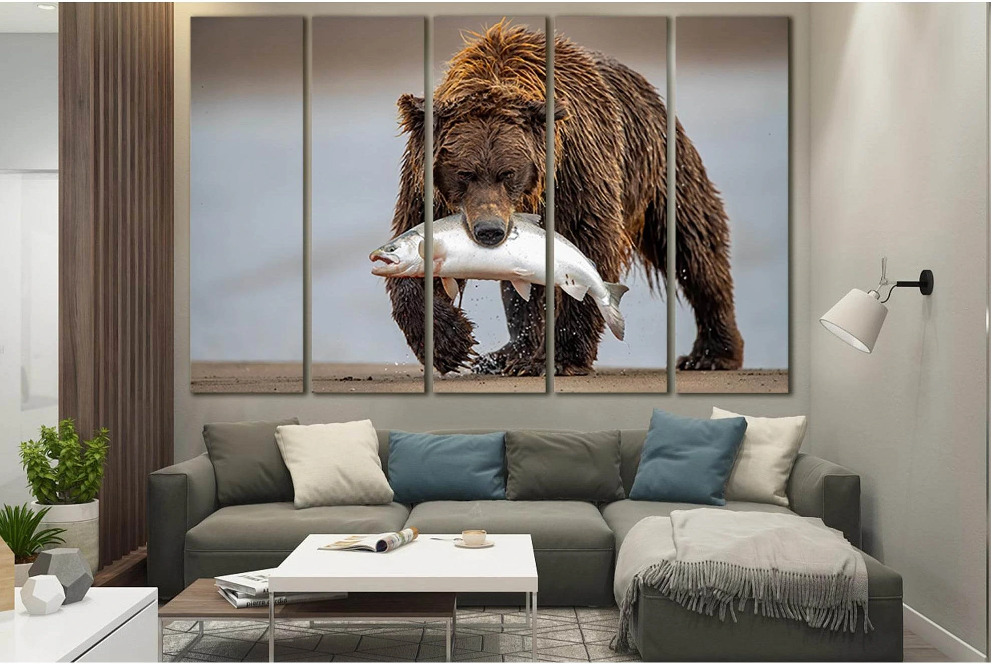 A Grizzly Bear Hunting Salmon №SL1512 Ready to Hang Canvas PrintCanvas art arrives ready to hang, with hanging accessories included and no additional framing required. Every canvas print is hand-crafted, made on-demand at our workshop and expertly stretch