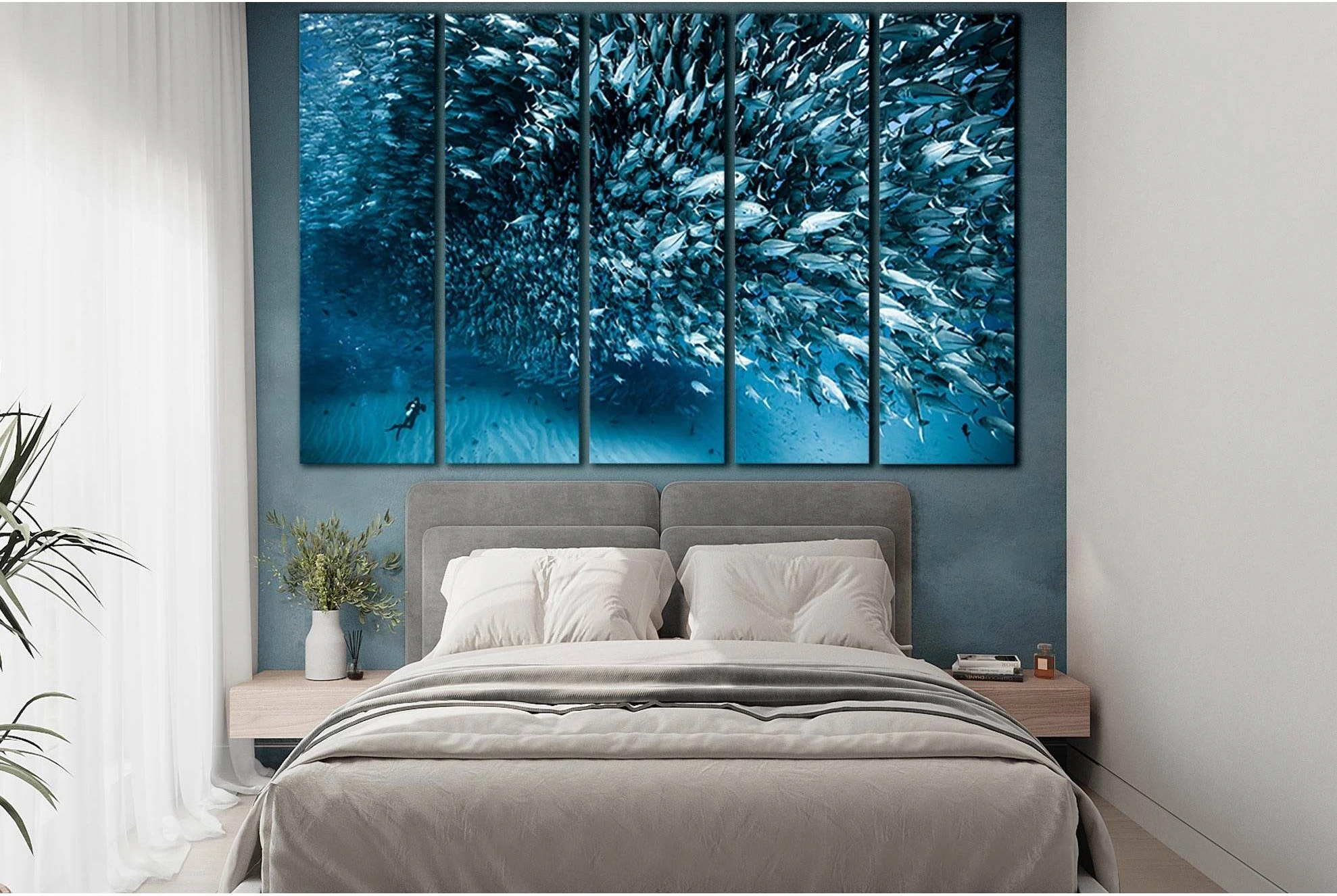 Flock Of Fish And Diver №SL1522 Ready to Hang Canvas PrintCanvas art arrives ready to hang, with hanging accessories included and no additional framing required. Every canvas print is hand-crafted, made on-demand at our workshop and expertly stretched aro