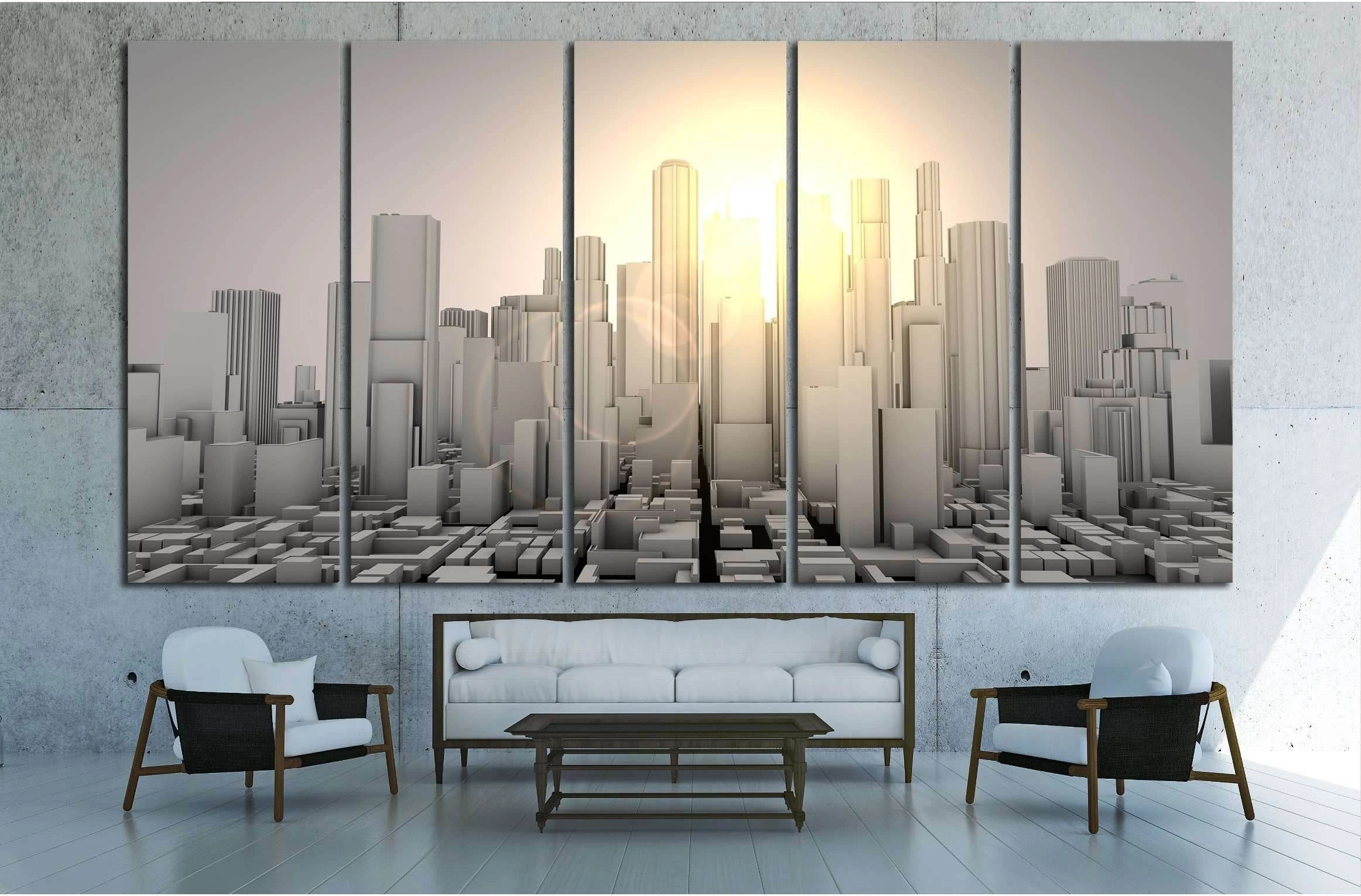 3D gray worldcity №2214 Ready to Hang Canvas Print - Zellart Canvas Prints ALL_Products, s-2214