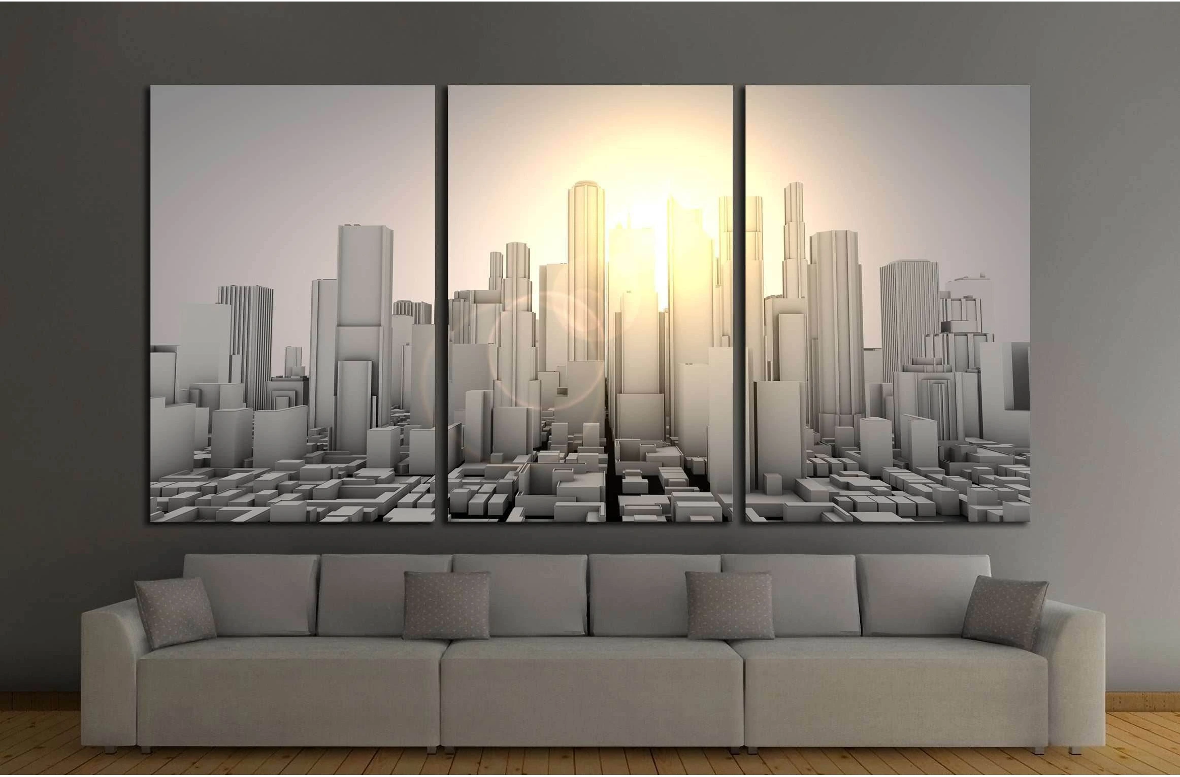 3D gray worldcity №2214 Ready to Hang Canvas Print - Zellart Canvas Prints ALL_Products, s-2214