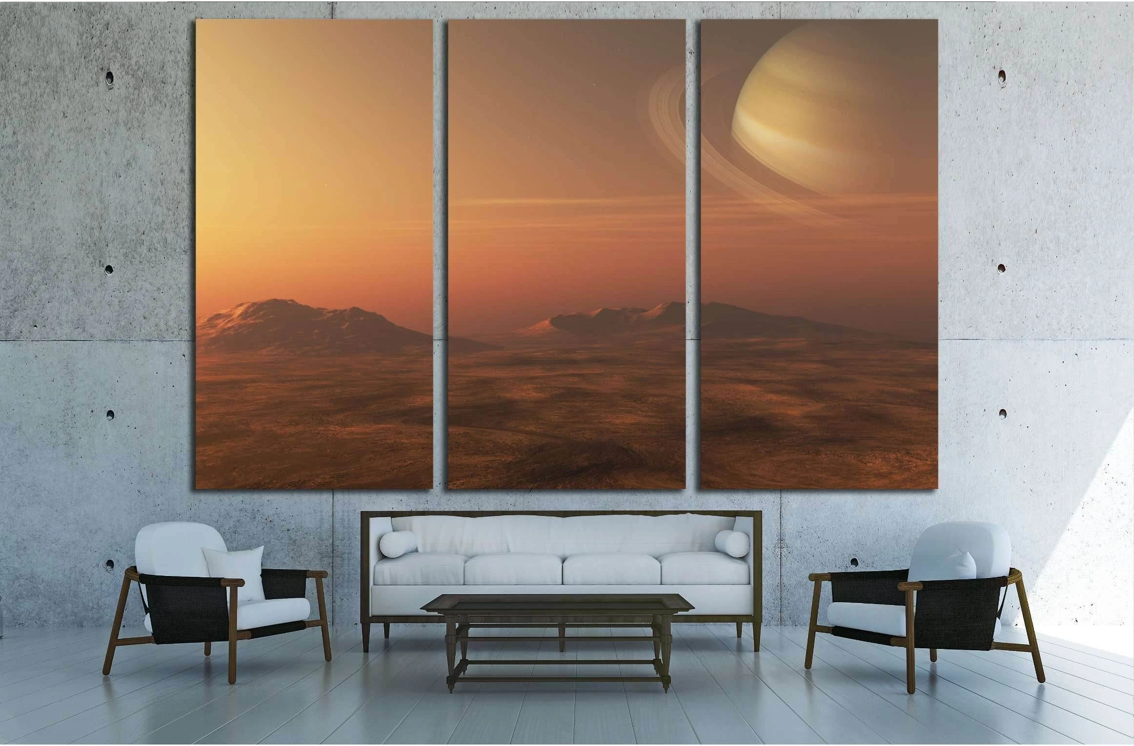 A 3D illustration of a gas giant Planet (Saturn), from a nearby planet or moon №2432 Ready to Hang Canvas Print - Zellart Canvas Prints ALL_Products, s-2432