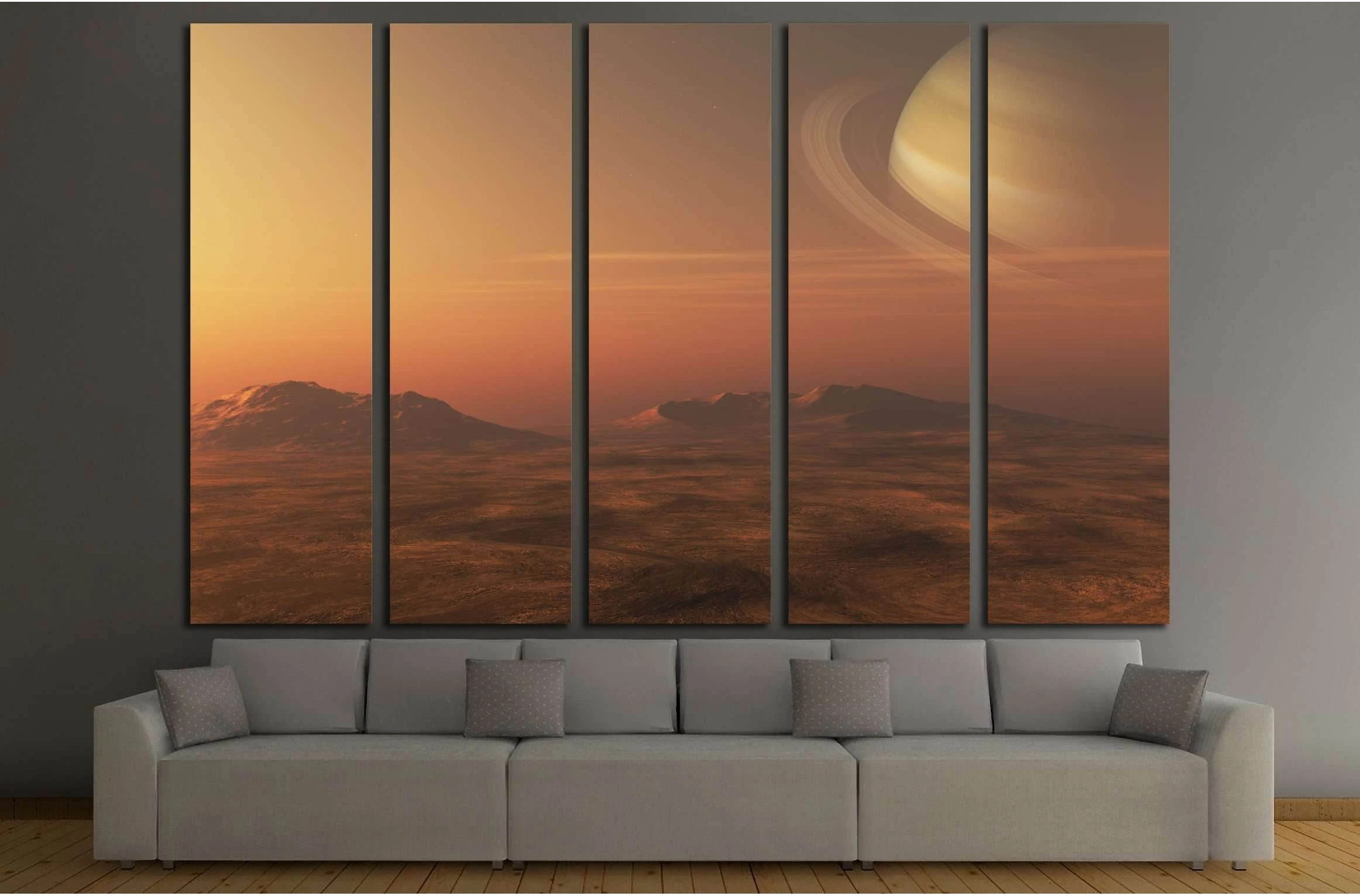A 3D illustration of a gas giant Planet (Saturn), from a nearby planet or moon №2432 Ready to Hang Canvas Print - Zellart Canvas Prints ALL_Products, s-2432
