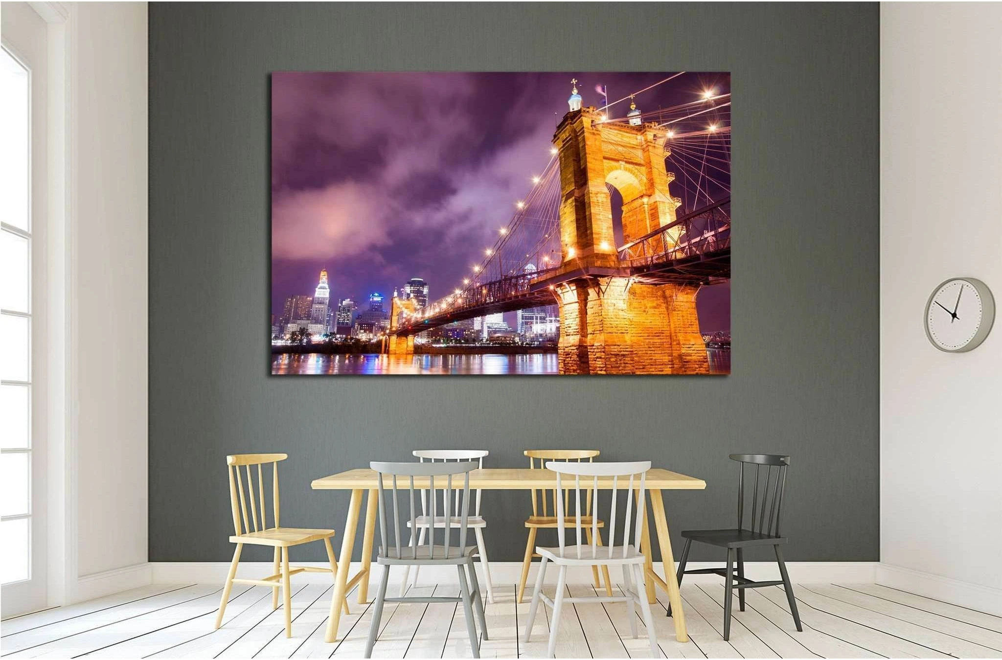 A beautiful aged bridge by the Cincinnati skyline №1673 Ready to Hang Canvas Print - Zellart Canvas Prints ALL_Products, s-1673