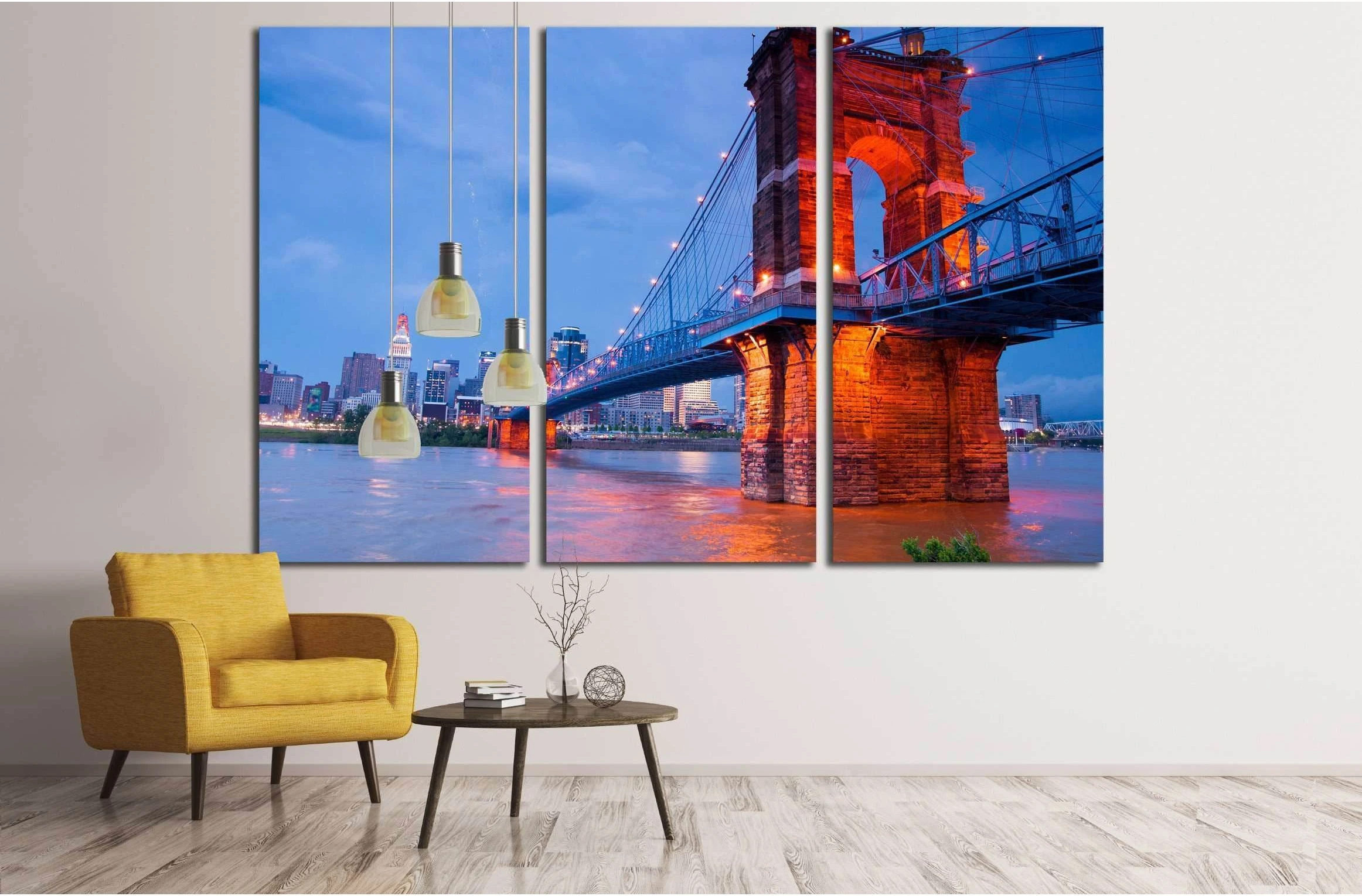A beautiful aged bridge by the Cincinnati skyline №2240 Ready to Hang Canvas Print - Zellart Canvas Prints ALL_Products, s-2240