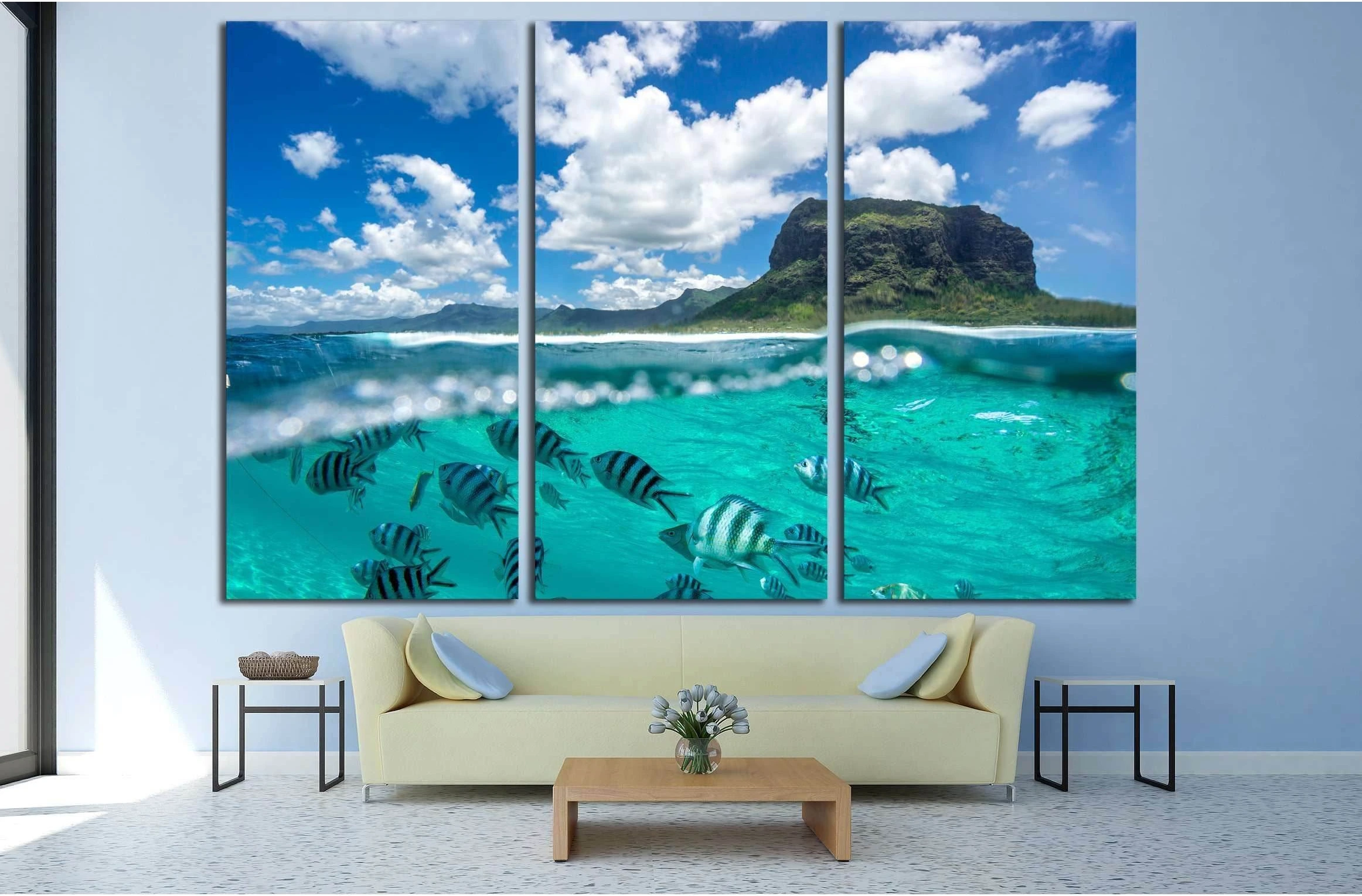 a beautiful mountain and clouds from the ocean №3150 Ready to Hang Canvas Print - Zellart Canvas Prints ALL_Products, s-3150