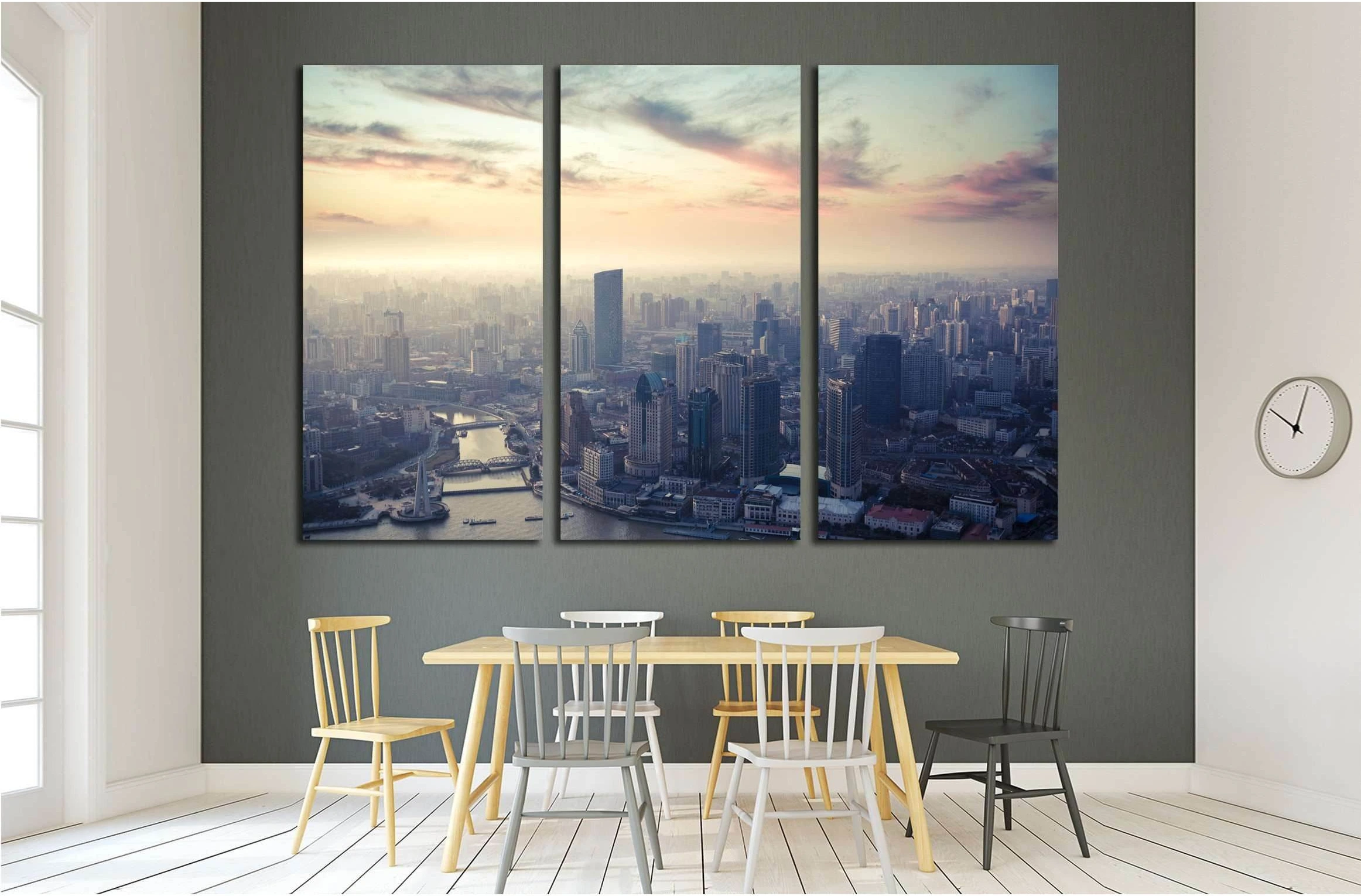 a bird's eye view of shanghai at dusk №2246 Ready to Hang Canvas Print - Zellart Canvas Prints ALL_Products, s-2246