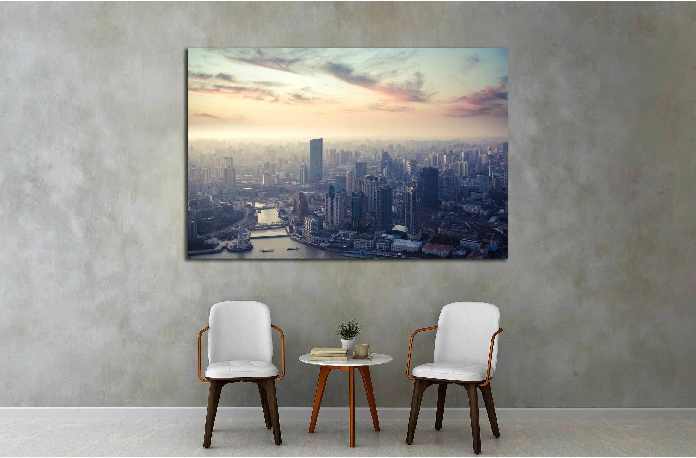 a bird's eye view of shanghai at dusk №2246 Ready to Hang Canvas Print - Zellart Canvas Prints ALL_Products, s-2246