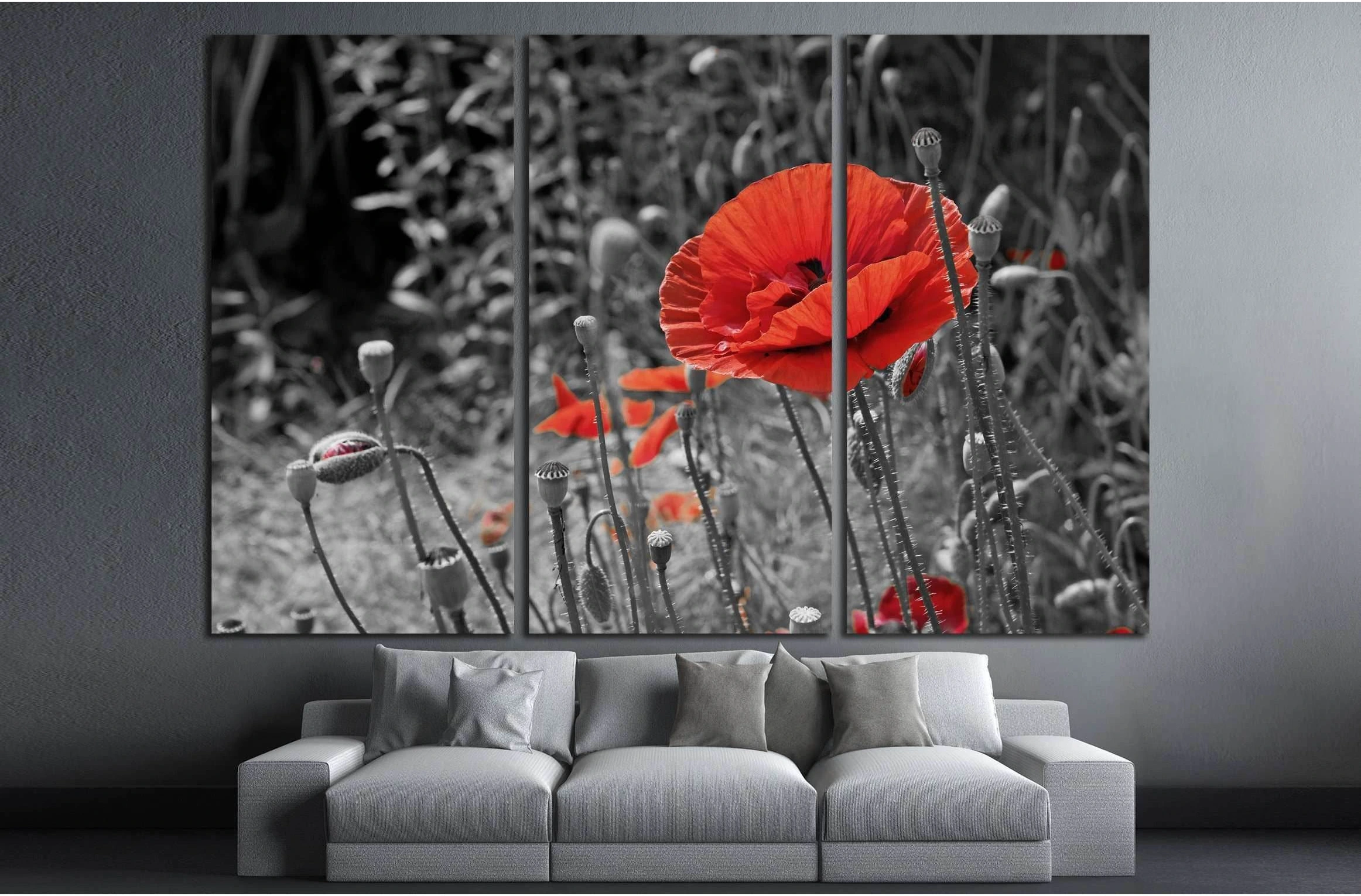 A closeup of a red poppy on a black and white background №2752 Ready to Hang Canvas Print - Zellart Canvas Prints ALL_Products, s-2752
