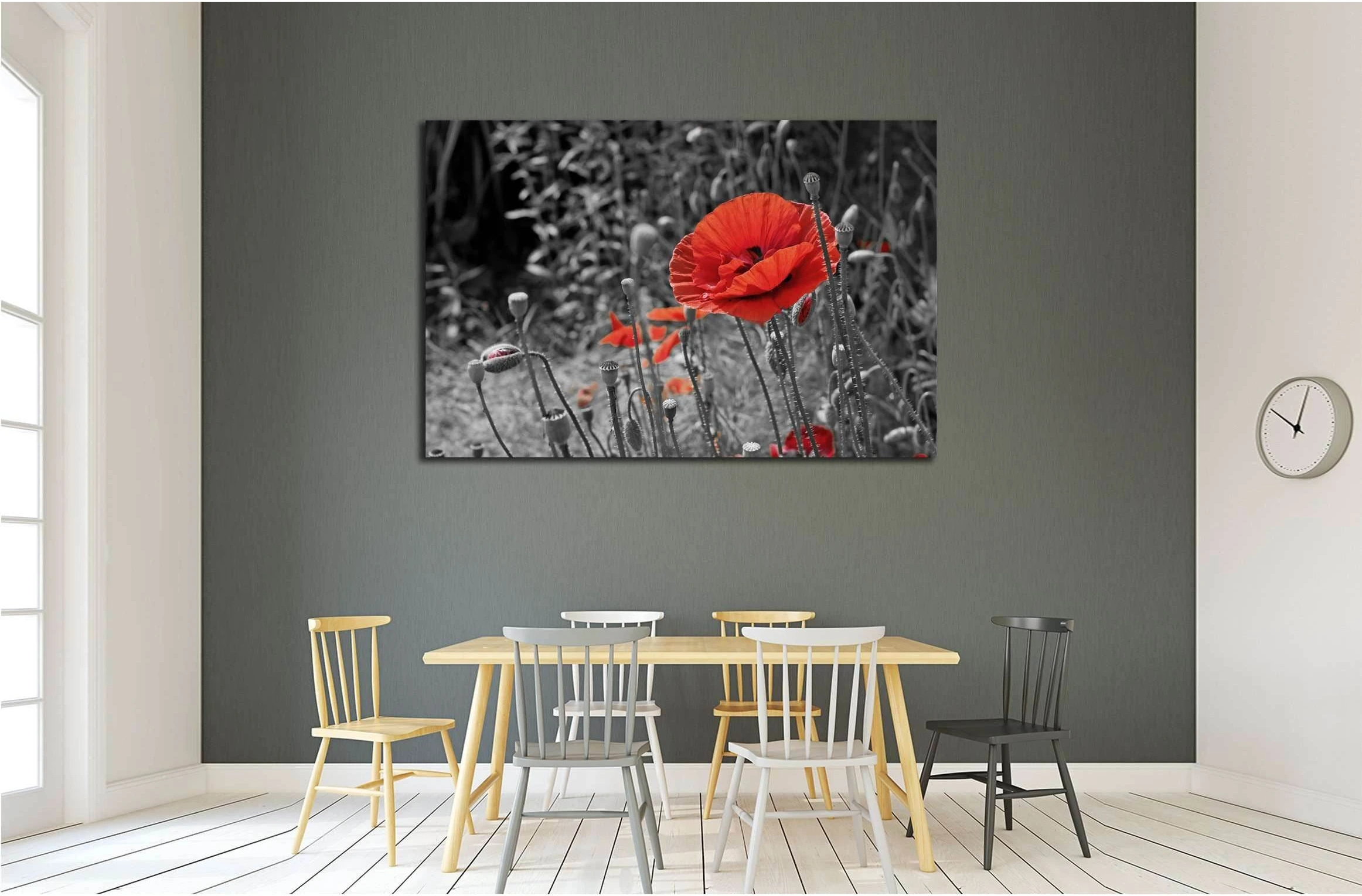 A closeup of a red poppy on a black and white background №2752 Ready to Hang Canvas Print - Zellart Canvas Prints ALL_Products, s-2752