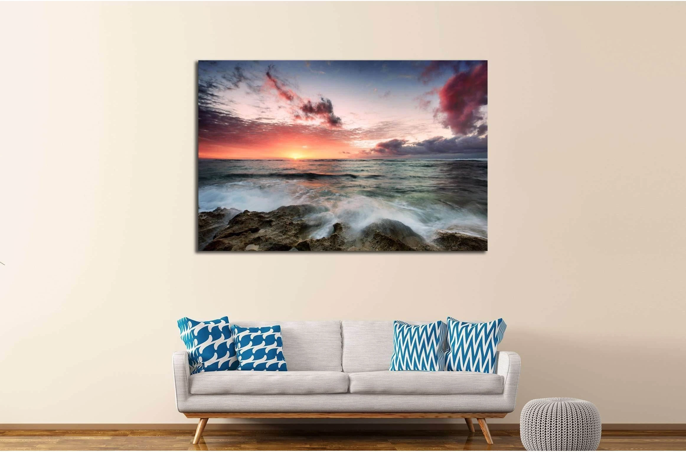 A cloudy sunset as waves crash over rocks №2823 Ready to Hang Canvas Print - Zellart Canvas Prints ALL_Products, s-2823
