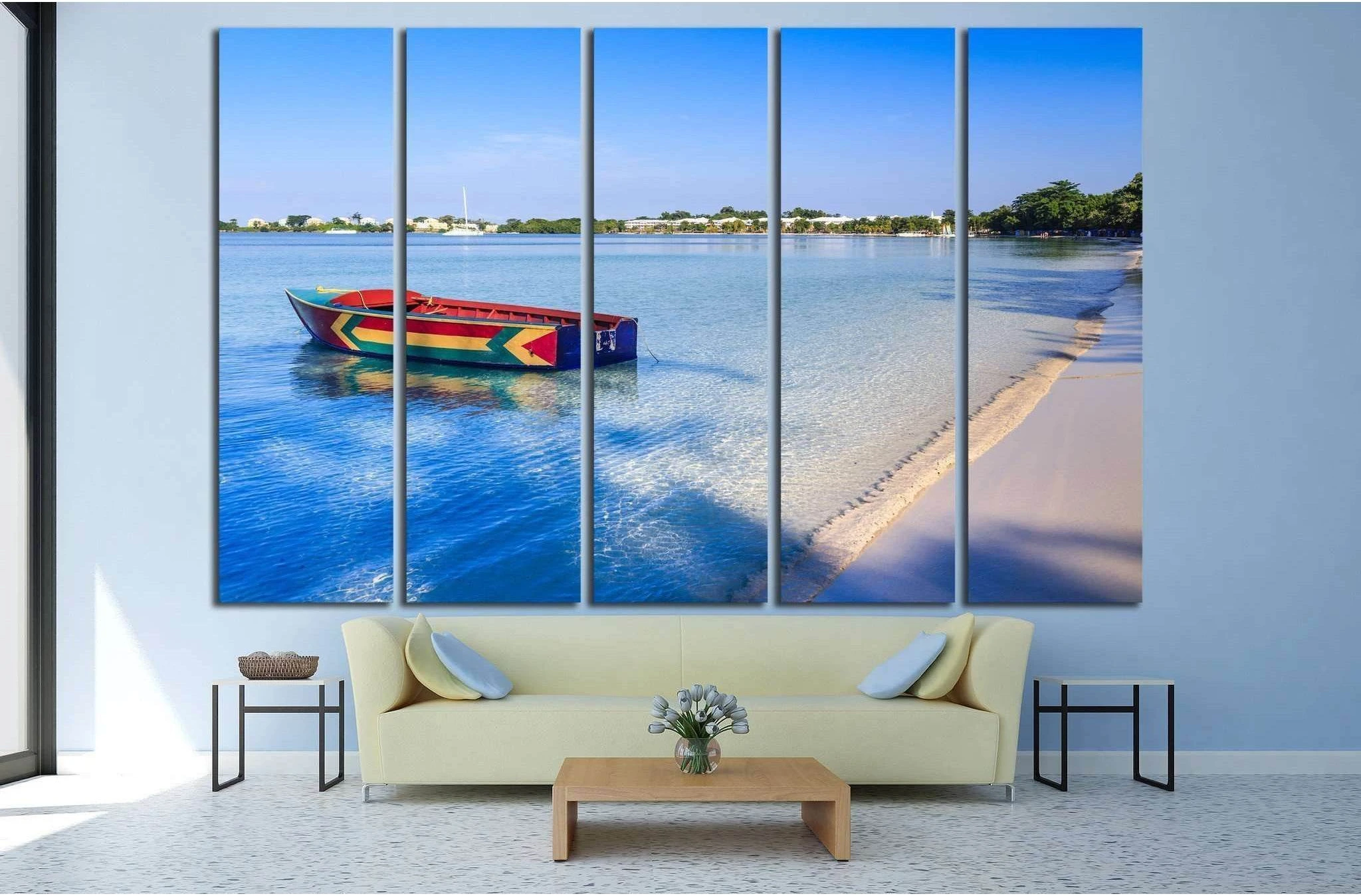 A colorful Jamaican boat floating along the shores of Bloody Bay, Negril №1413 Ready to Hang Canvas Print - Zellart Canvas Prints ALL_Products, s-1413