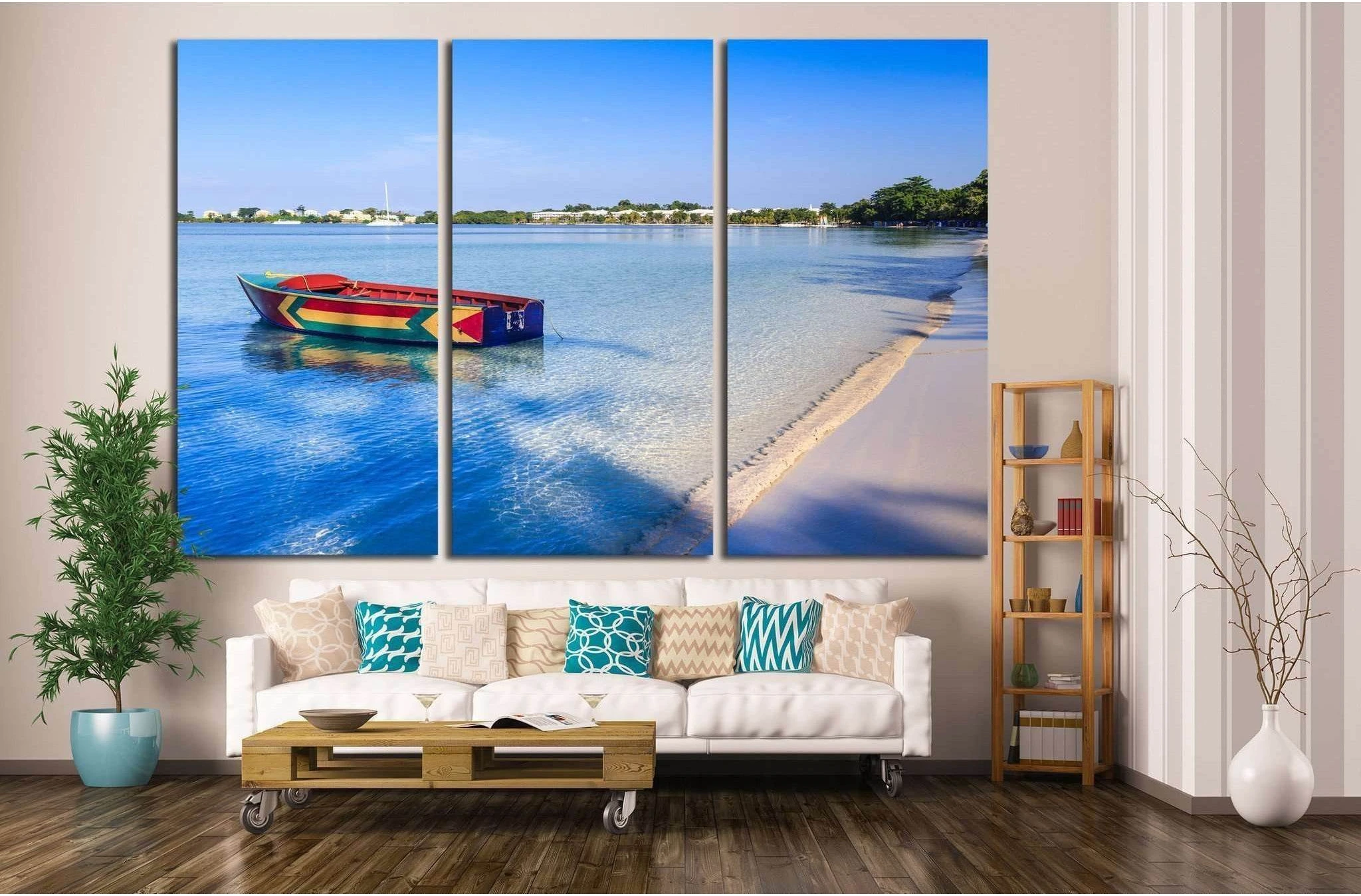 A colorful Jamaican boat floating along the shores of Bloody Bay, Negril №1413 Ready to Hang Canvas Print - Zellart Canvas Prints ALL_Products, s-1413