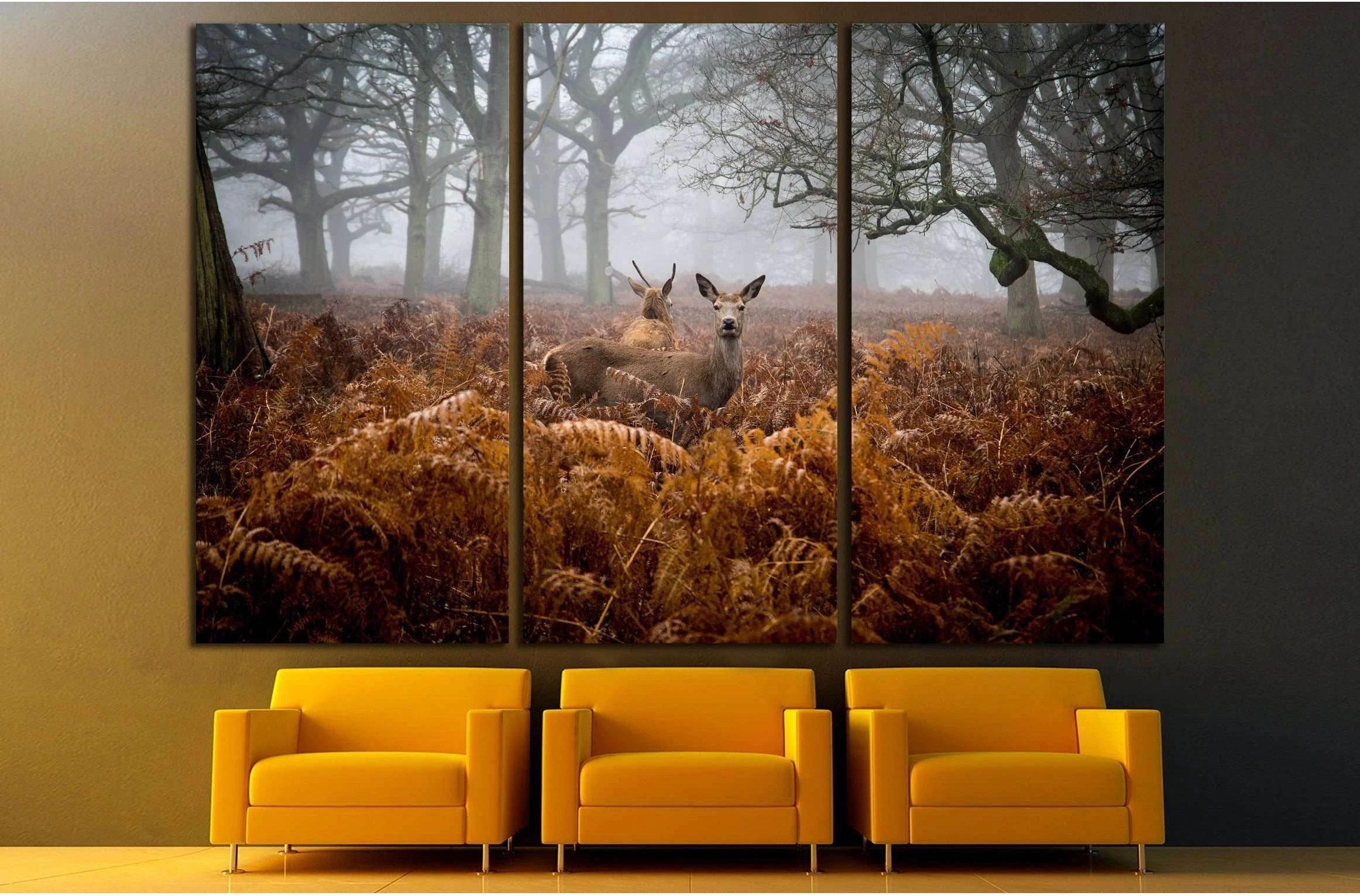 A Deer in the fog, Richmond Park, London №2379 Ready to Hang Canvas Print - Zellart Canvas Prints ALL_Products, s-2379