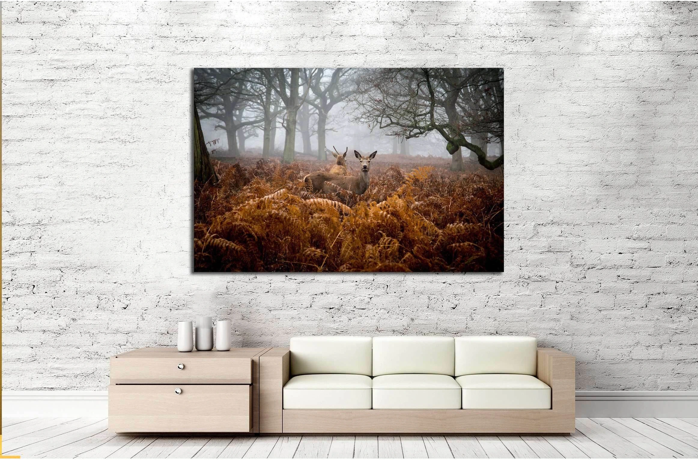 A Deer in the fog, Richmond Park, London №2379 Ready to Hang Canvas Print - Zellart Canvas Prints ALL_Products, s-2379