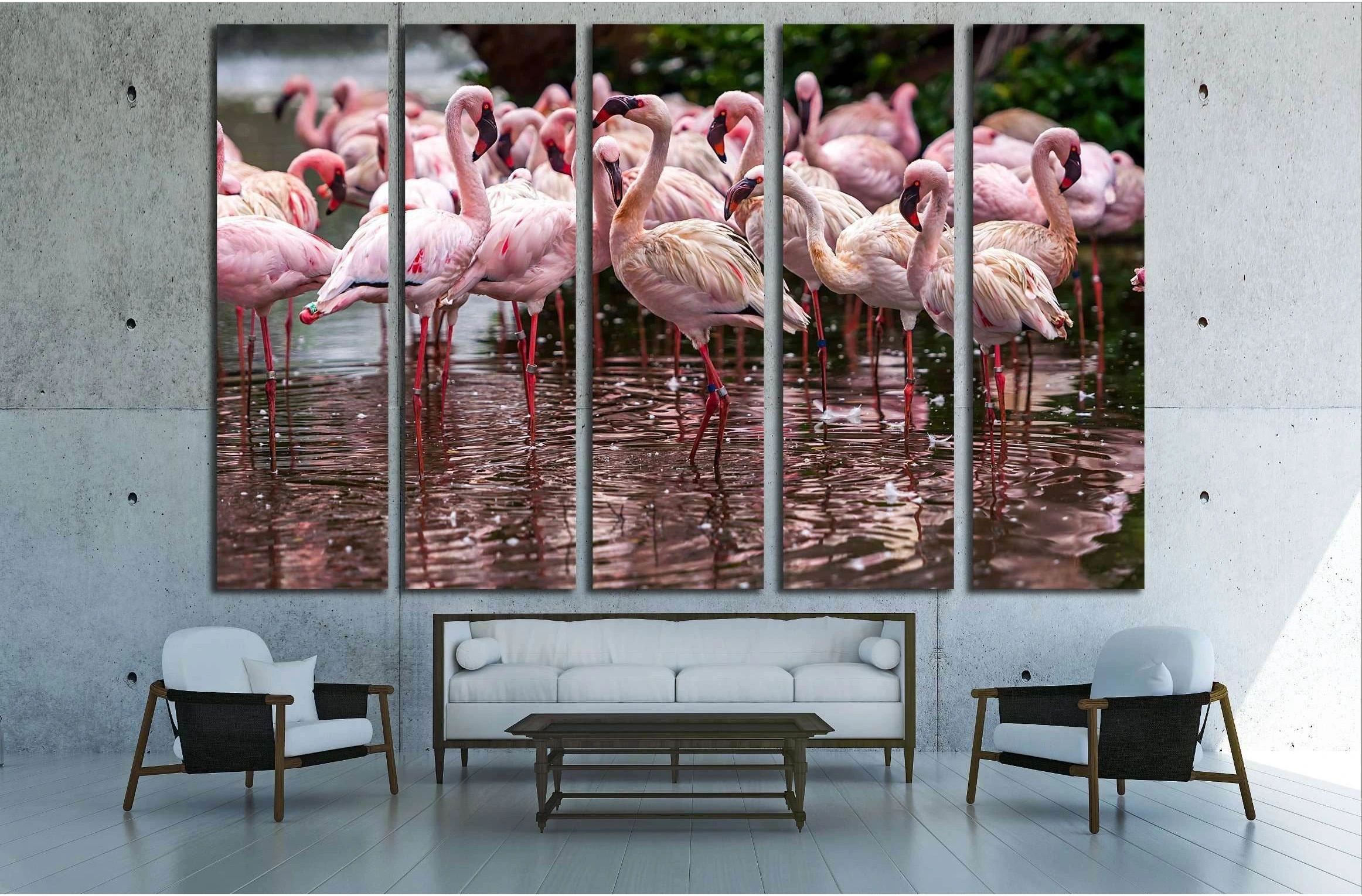 A flock of pink flamingos and reflection in the water №2795 Ready to Hang Canvas Print - Zellart Canvas Prints ALL_Products, s-2795